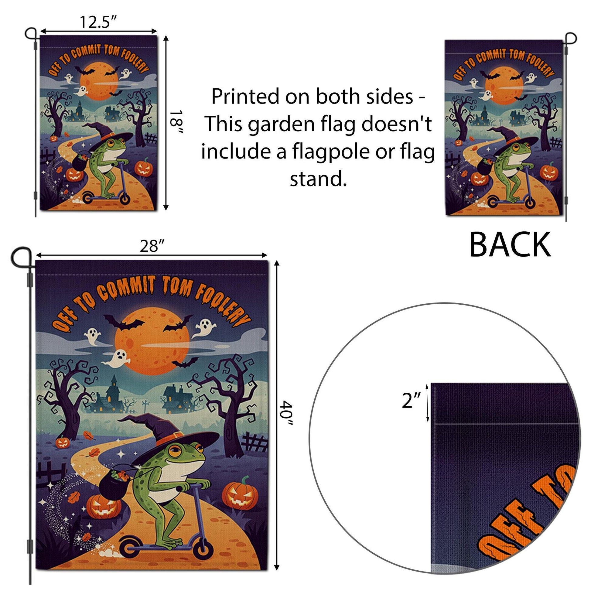 Funny Halloween Garden Flag – Witch Frog on Scooter – Off to Commit Tom Foolery Decor