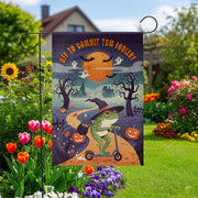 Funny Halloween Garden Flag – Witch Frog on Scooter – Off to Commit Tom Foolery Decor