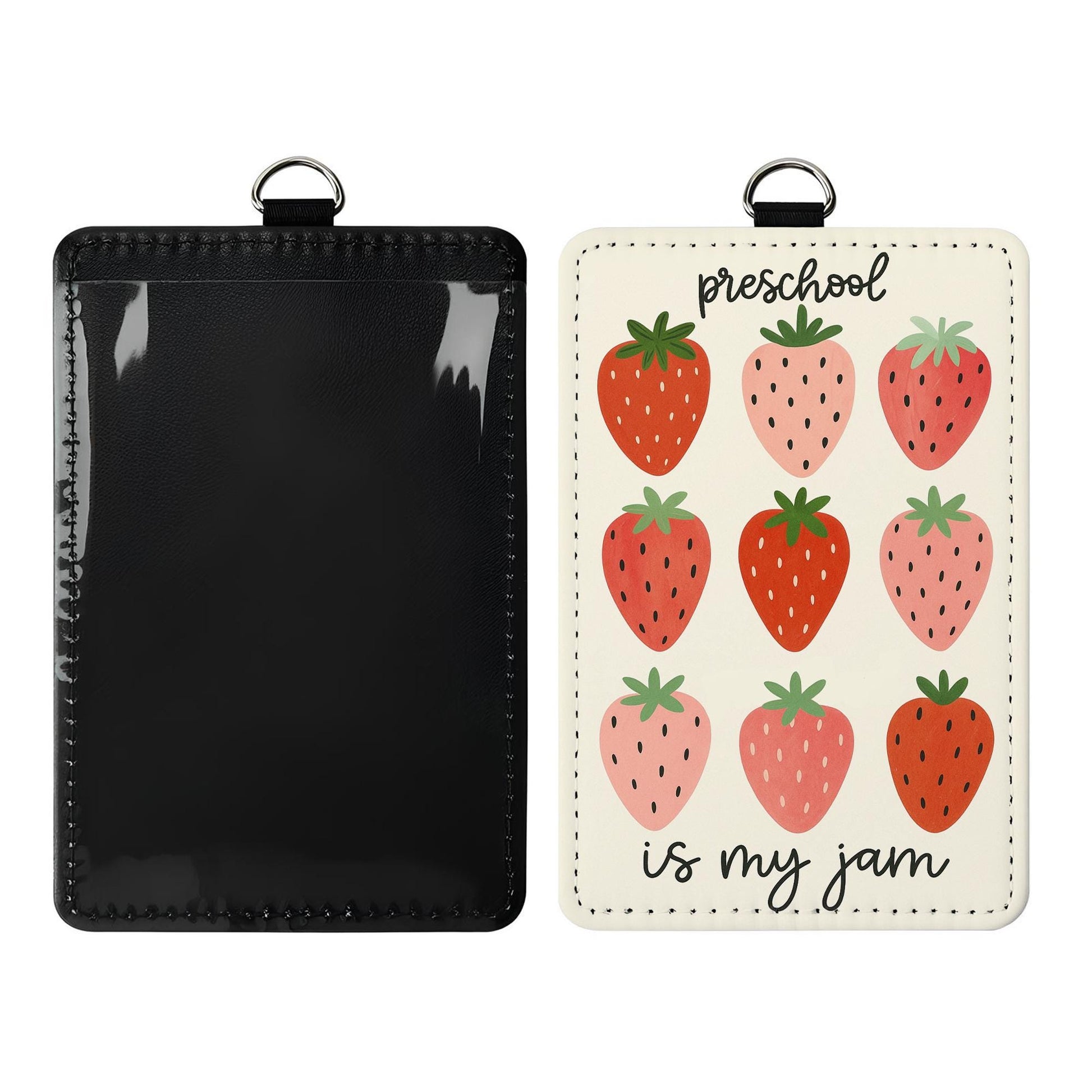 Preschool Is My Jam Strawberry ID Holder | Cute Teacher Badge Reel | Fun Lanyard Tag for Preschool Teachers, Early Educators, Classroom Gift