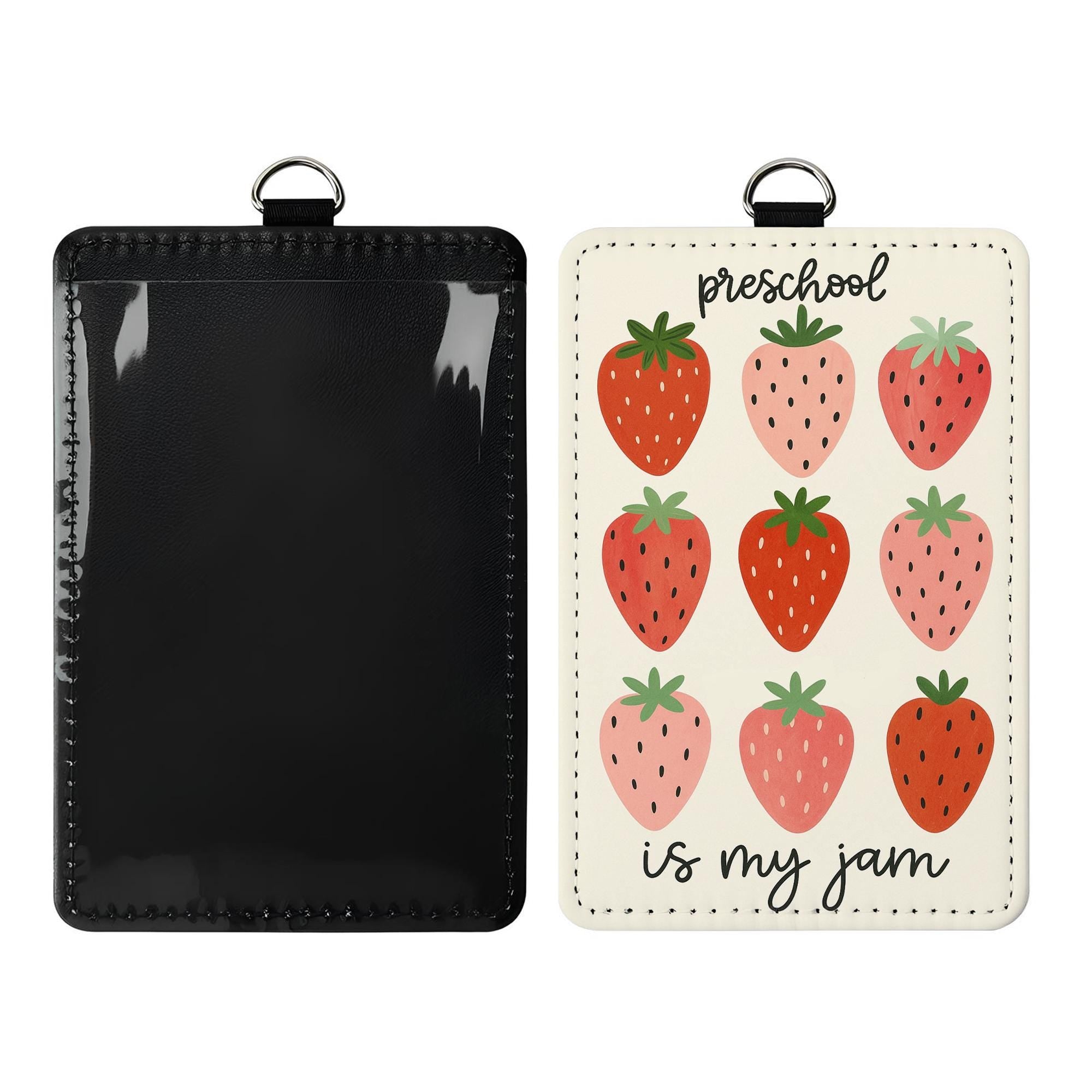 Preschool Is My Jam Strawberry ID Holder | Cute Teacher Badge Reel | Fun Lanyard Tag for Preschool Teachers, Early Educators, Classroom Gift