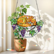 Orange Cat Sleeping on Grapes Plants Hologram Ornament | Cat ACRYLIC Window Hanging | Plant Lover Gift, Fruit Plants Decor, Cozy Cat Decor