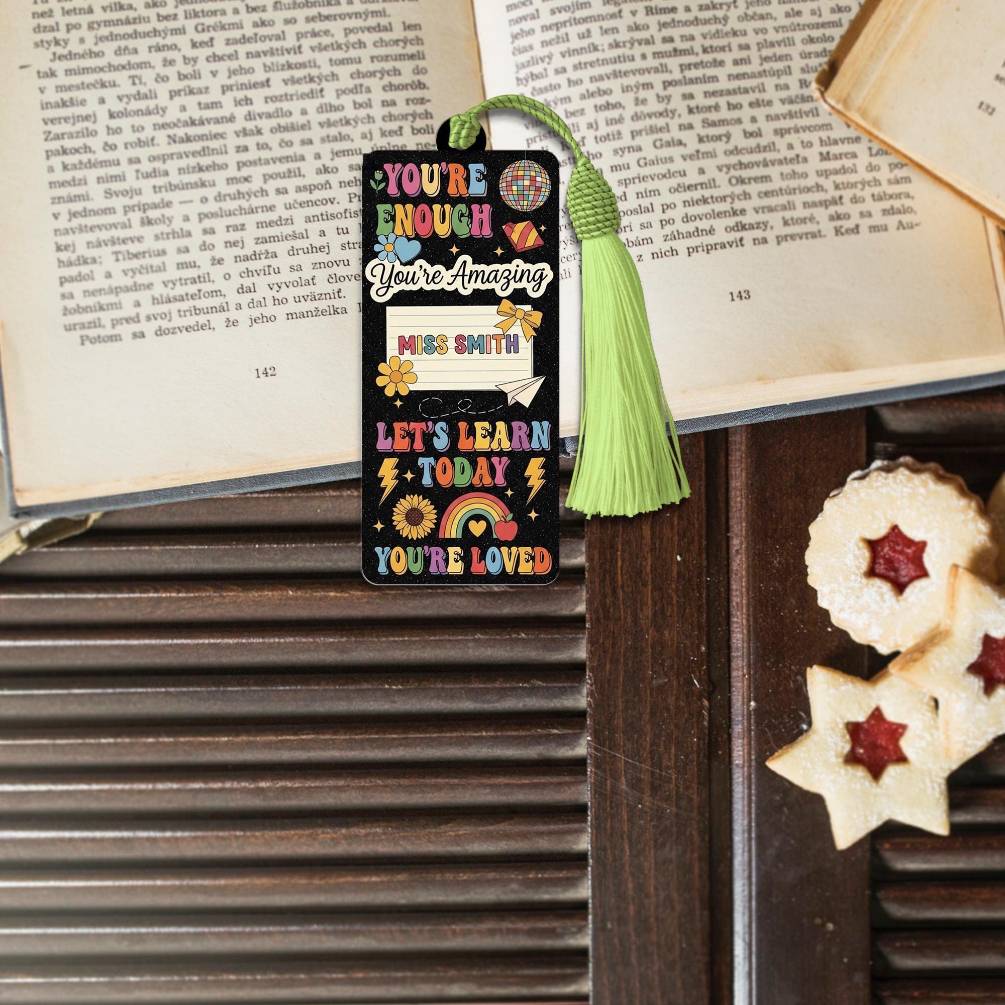 Personalized Teacher Bookmark, Motivational Student Bookmark, Rainbow Classroom Gift, Custom Name Tassel Bookmark, Back to School