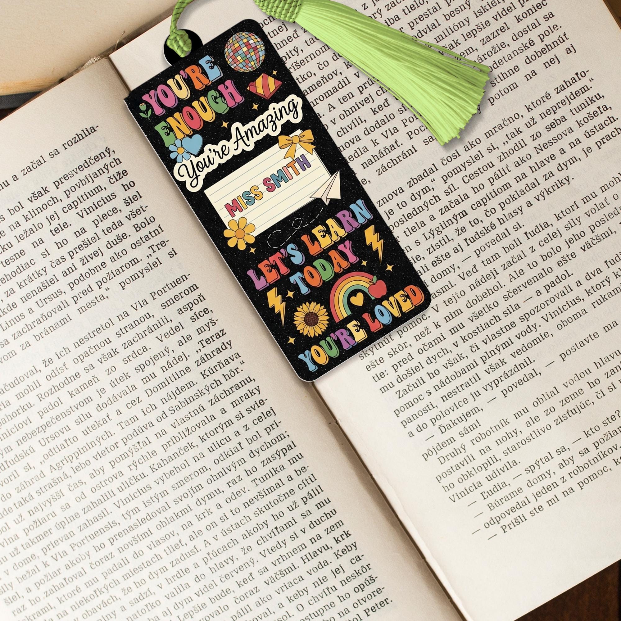 Personalized Teacher Bookmark, Motivational Student Bookmark, Rainbow Classroom Gift, Custom Name Tassel Bookmark, Back to School