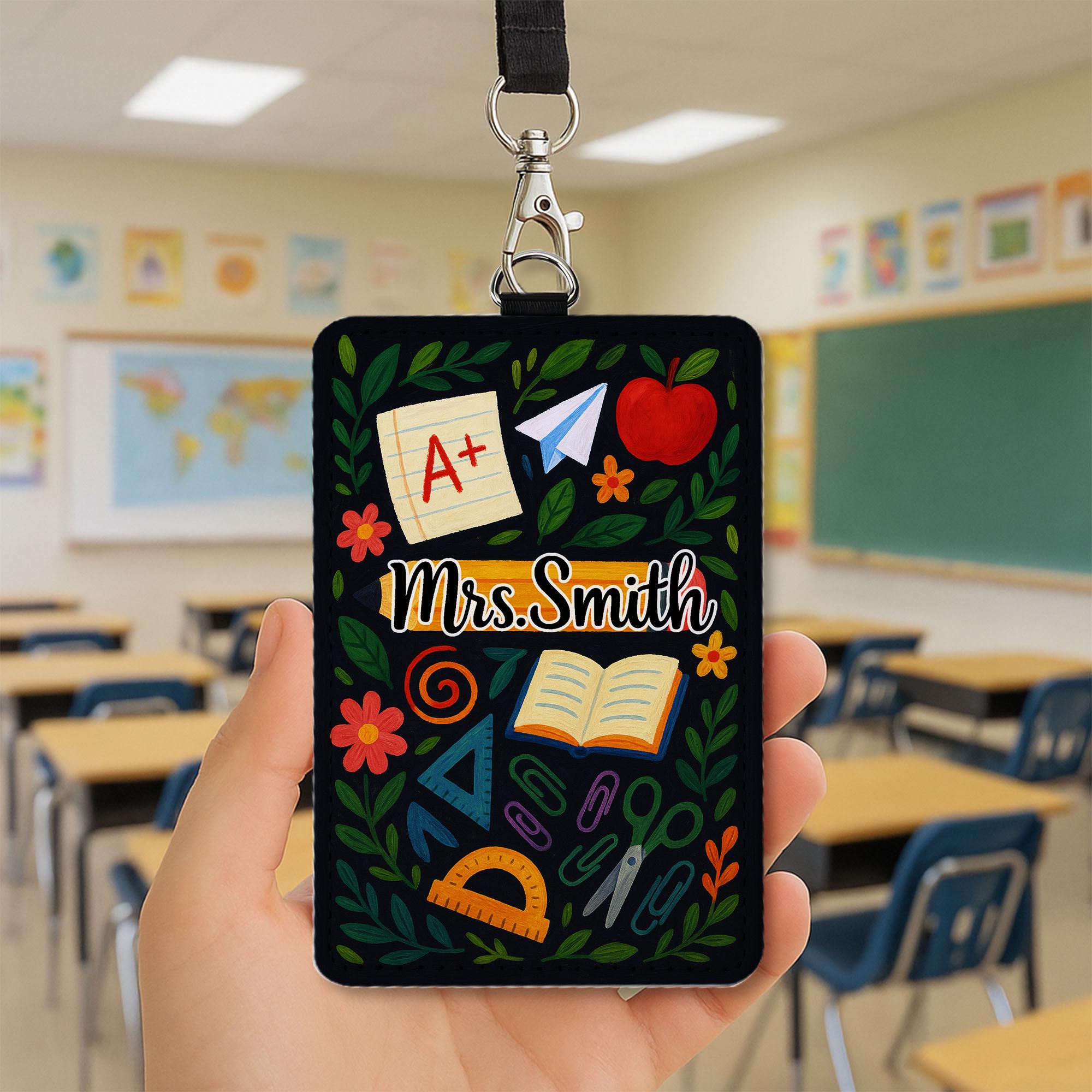 Teacher ID Badge Holder, Personalized Name Tag, Cute Floral School Lanyard, Custom Teacher Gift, Back to School Accessory, Cute Badge Holder