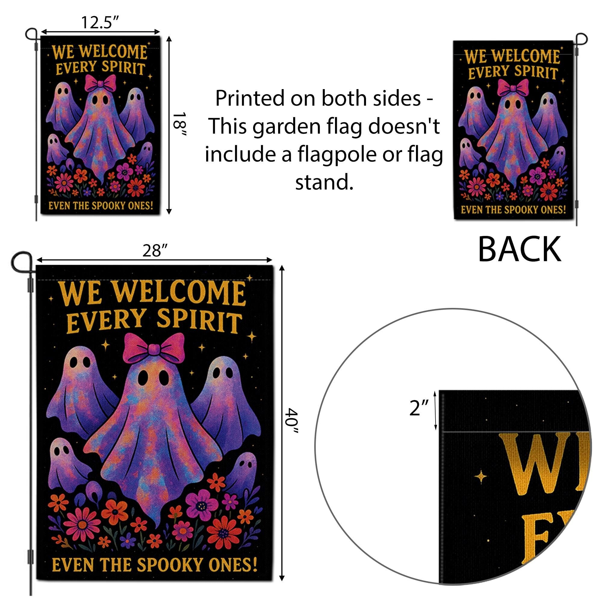 We Welcome Every Spirit Garden Flag, Cute Halloween Ghost Yard Decor, Inclusive Fall Porch Flag, Spooky Season Outdoor Banner