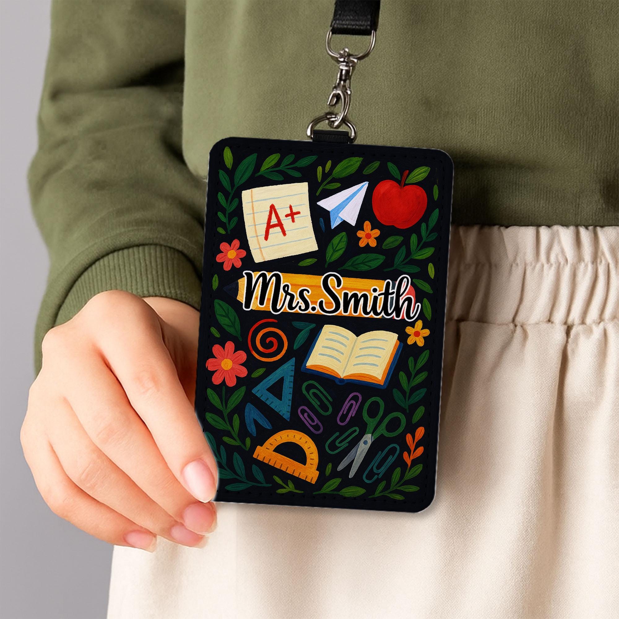 Teacher ID Badge Holder, Personalized Name Tag, Cute Floral School Lanyard, Custom Teacher Gift, Back to School Accessory, Cute Badge Holder