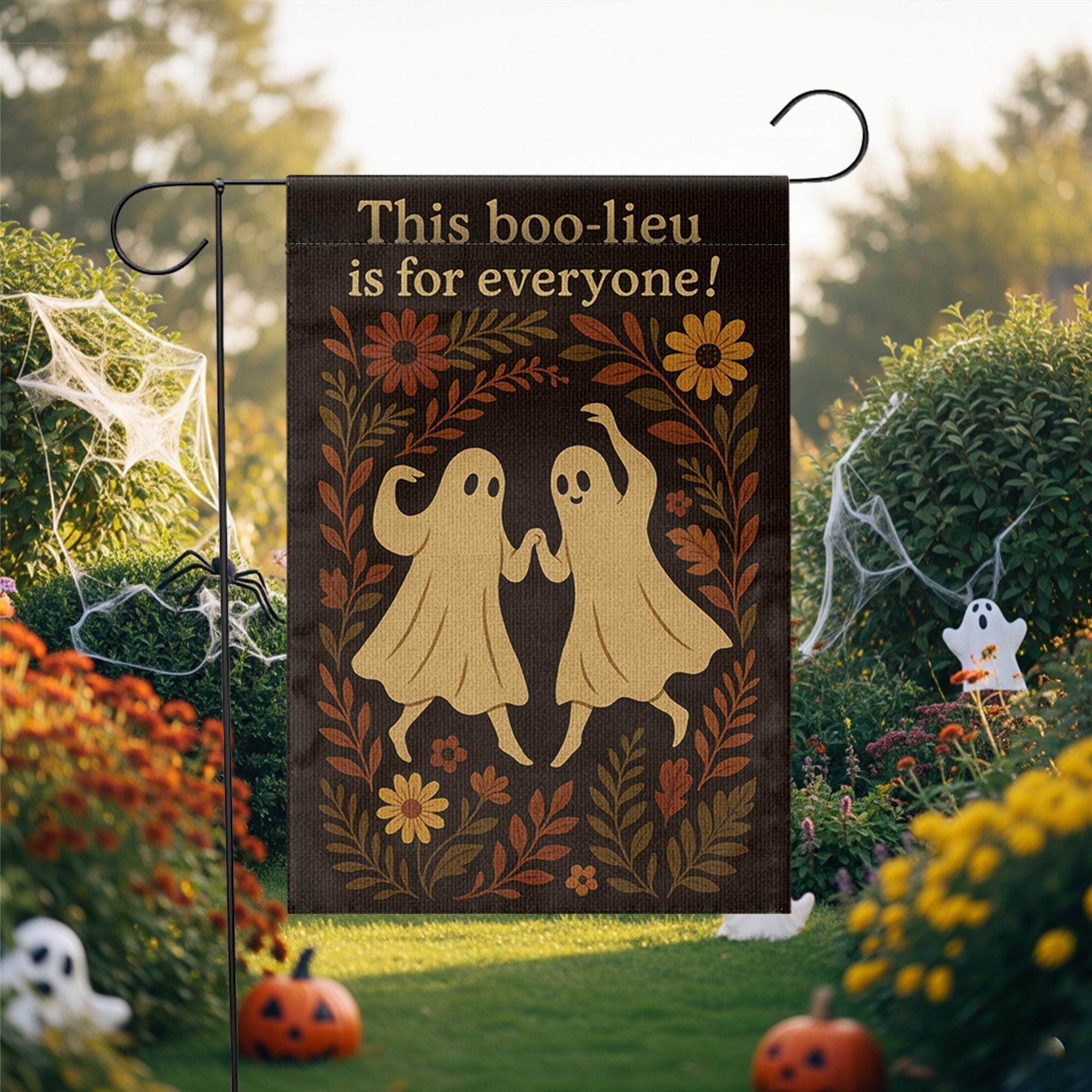 This Boo-lieu Is for Everyone Garden Flag, Inclusive Ghost Halloween Yard Decor, Cute Spooky Fall Outdoor Flag, Autumn Porch Sign