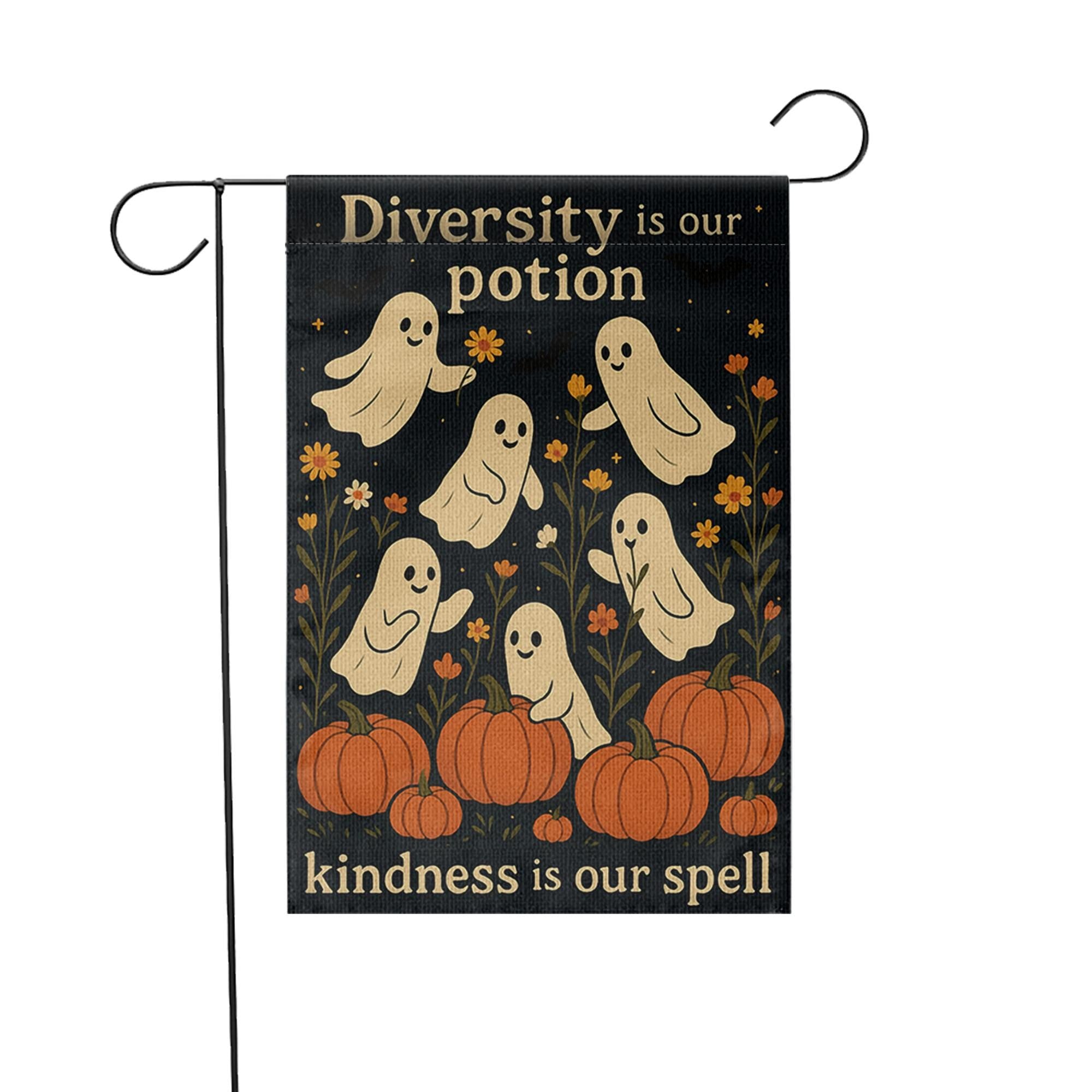 Diversity Is Our Potion Garden Flag, Inclusive Halloween Yard Decor, Ghost Pumpkin Fall Flag, Kindness Spell Outdoor Banner