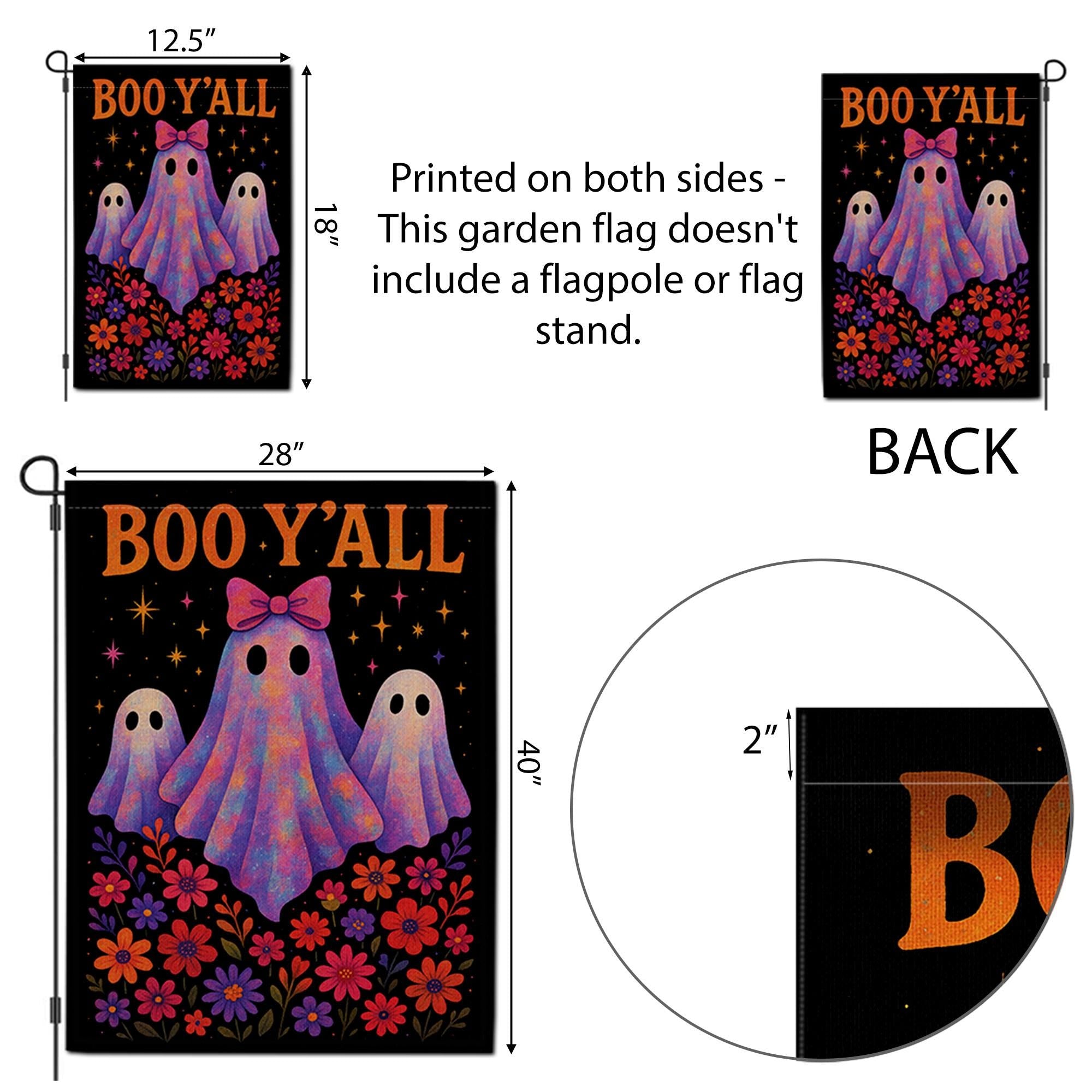 Boo Y'all Halloween Garden Flag, Cute Ghost Yard Decor, Southern Spooky Fall Flag, Floral Halloween Porch Sign, Outdoor Decoration
