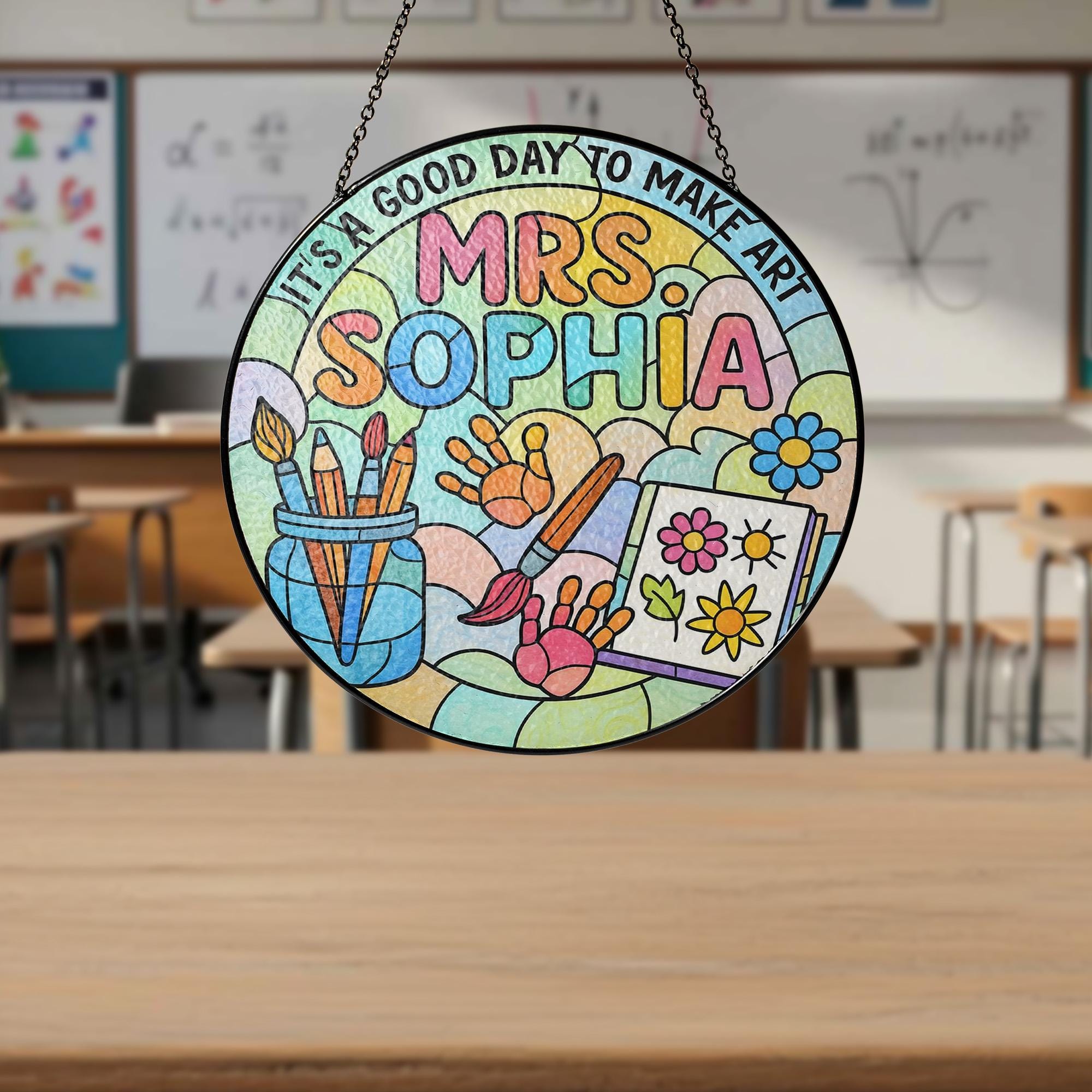 Personalized Art Teacher Glass Suncatcher – Custom Classroom Window Hanging Gift, “It’s a Good Day to Make Art” Sign, Teacher Appreciation