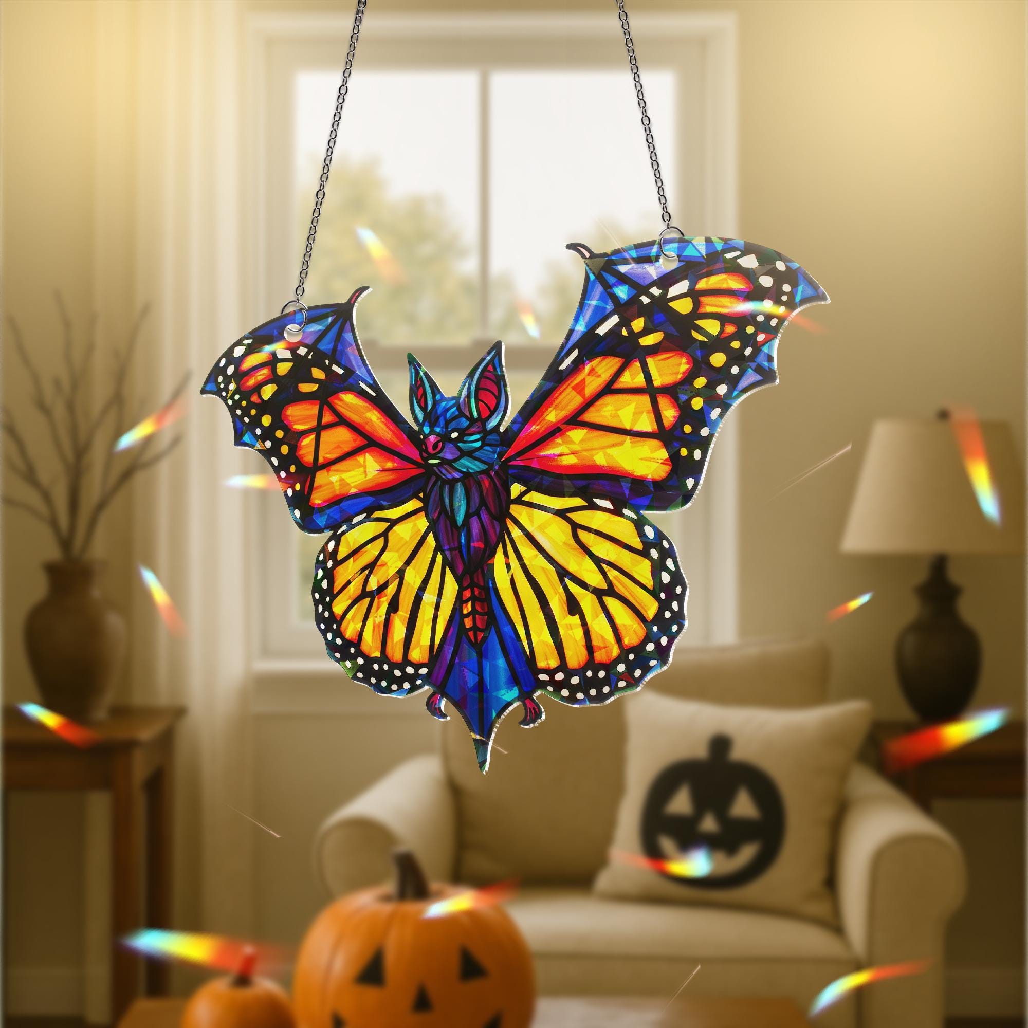 Holographic Bat Butterfly Suncatcher, Gothic Window Decor, Acrylic Rainbow Maker, Halloween Witchy Decor, window decor
