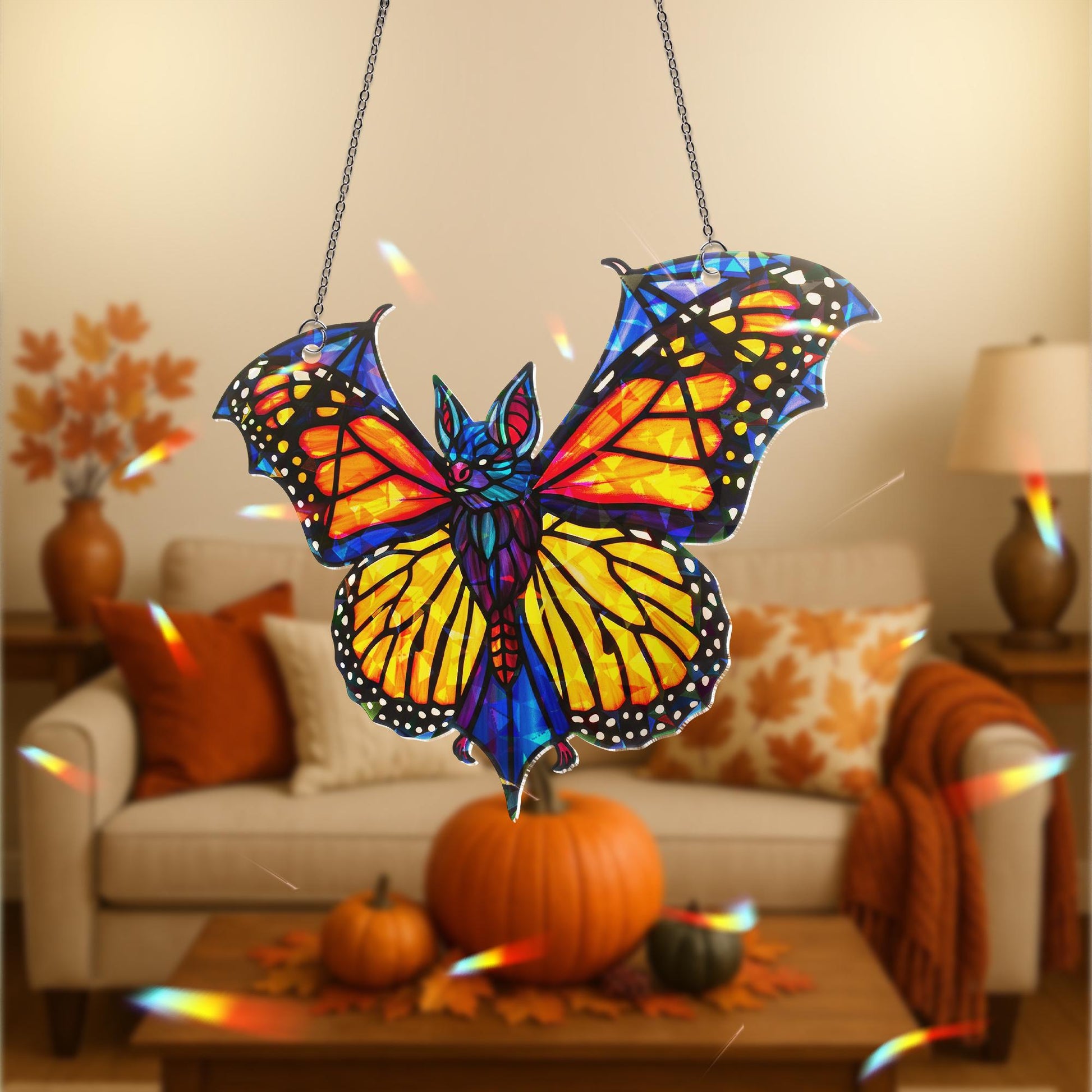 Holographic Bat Butterfly Suncatcher, Gothic Window Decor, Acrylic Rainbow Maker, Halloween Witchy Decor, window decor