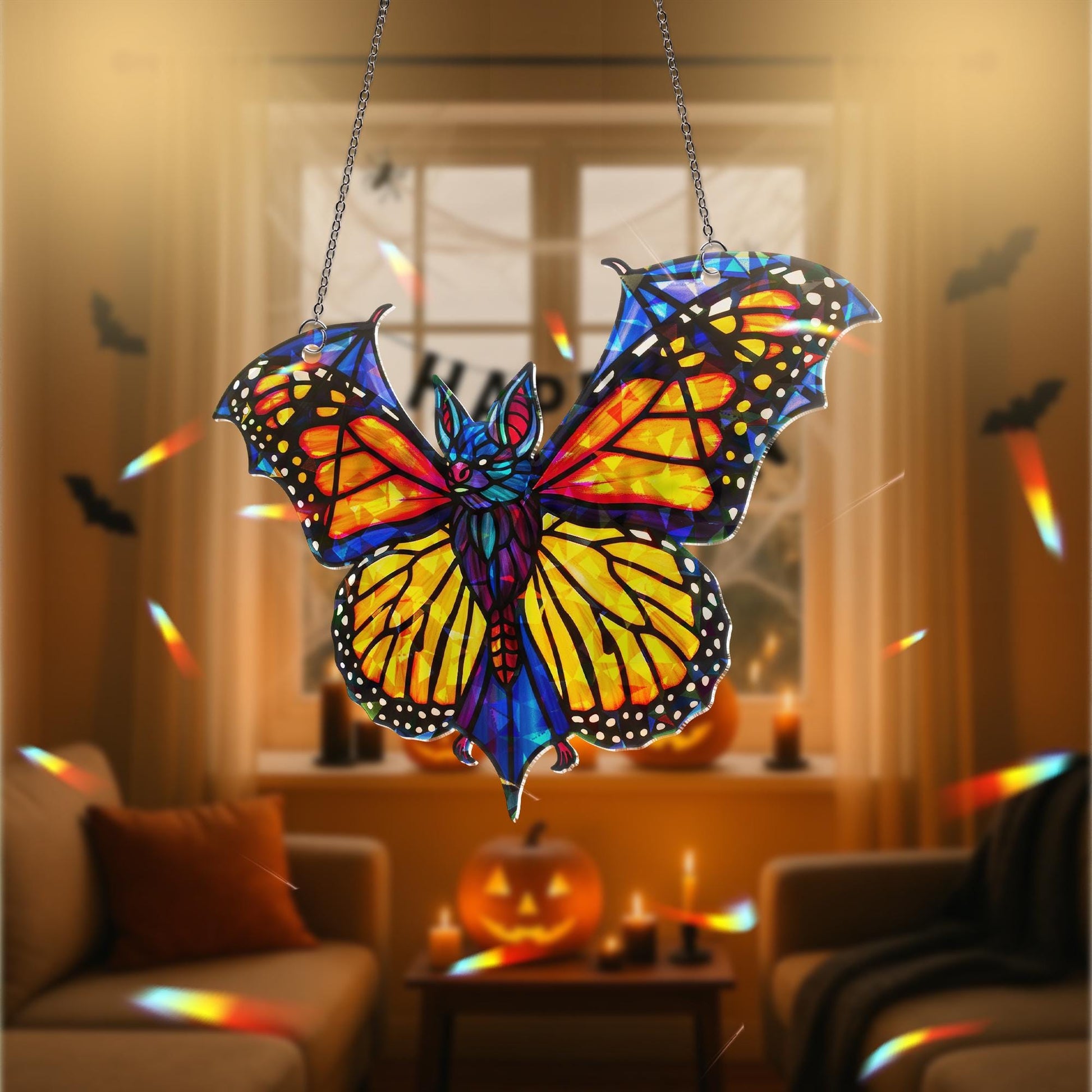 Holographic Bat Butterfly Suncatcher, Gothic Window Decor, Acrylic Rainbow Maker, Halloween Witchy Decor, window decor