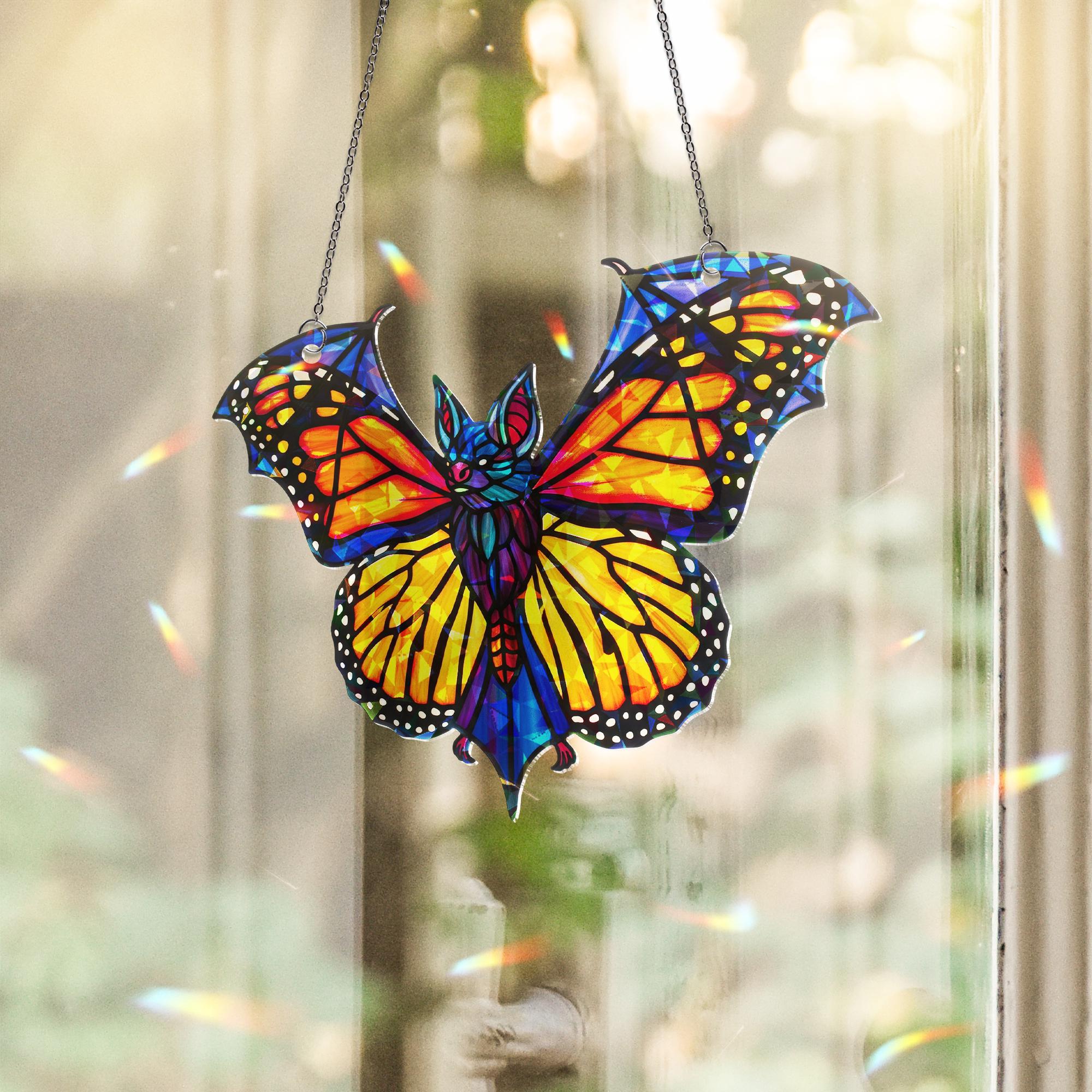 Holographic Bat Butterfly Suncatcher, Gothic Window Decor, Acrylic Rainbow Maker, Halloween Witchy Decor, window decor