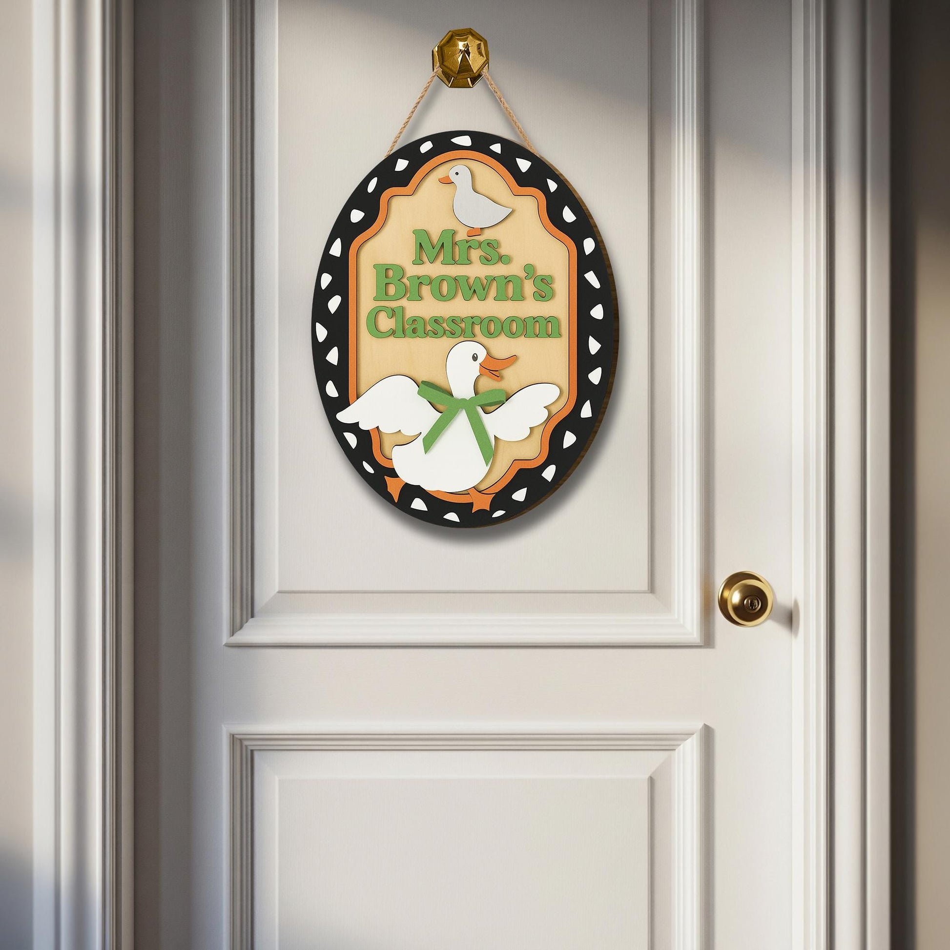 Goose Classroom Door Sign | Oval Goose Theme Teacher Sign | Cute Farmhouse Classroom Decor | Personalized Teacher Gift, Back To School