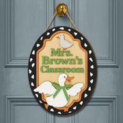 Goose Classroom Door Sign | Oval Goose Theme Teacher Sign | Cute Farmhouse Classroom Decor | Personalized Teacher Gift, Back To School