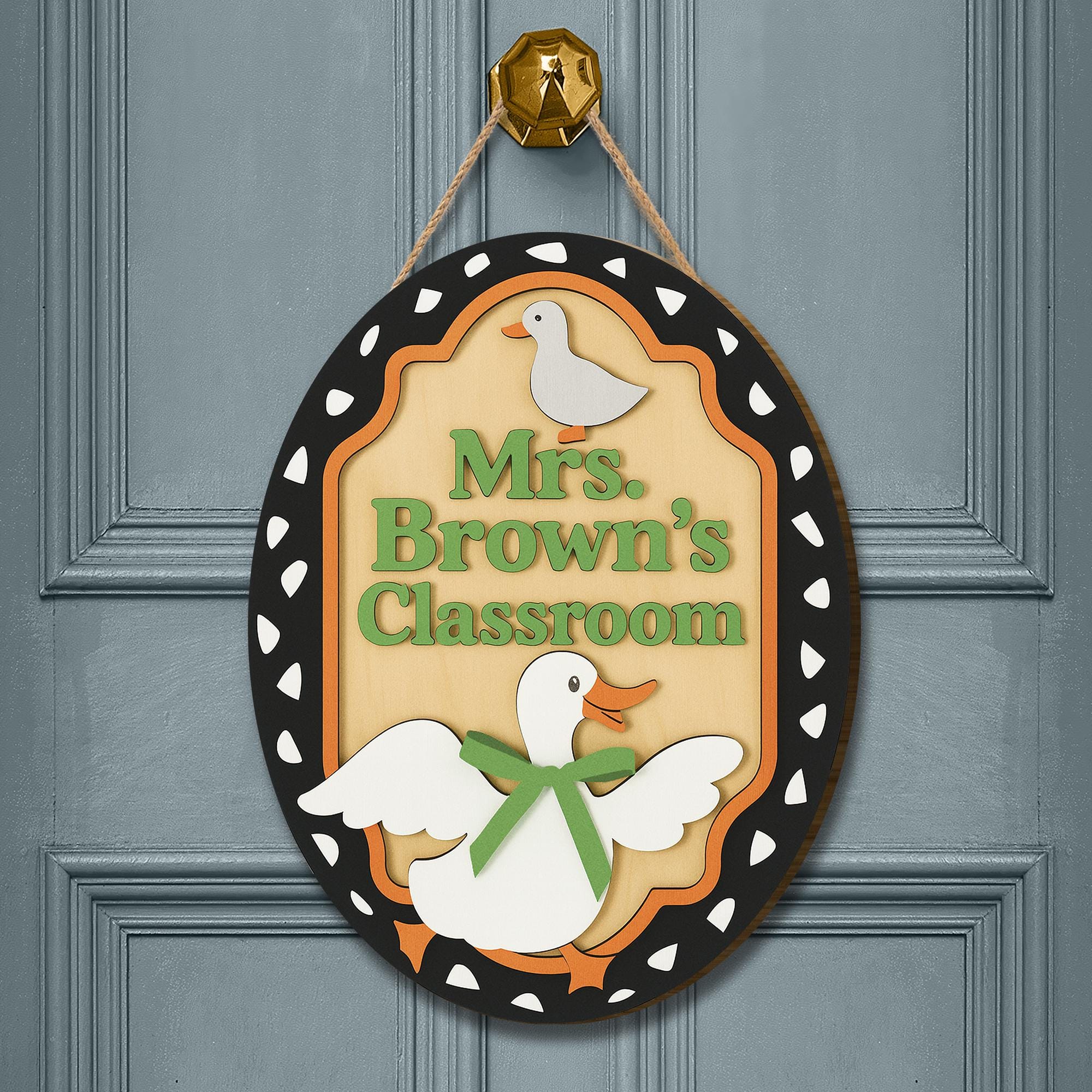 Goose Classroom Door Sign | Oval Goose Theme Teacher Sign | Cute Farmhouse Classroom Decor | Personalized Teacher Gift, Back To School