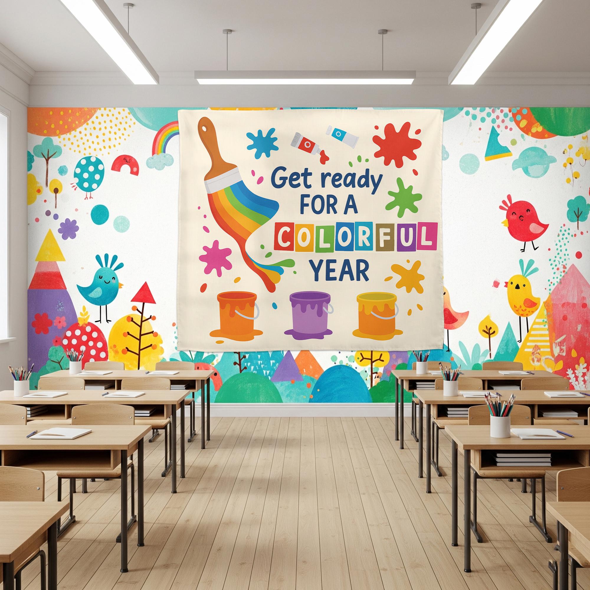 Get Ready for a Colorful Year Wall Tapestry – Back to School Classroom Decor for Teachers, Art Room Rainbow Banner Sign, Preschool Decor