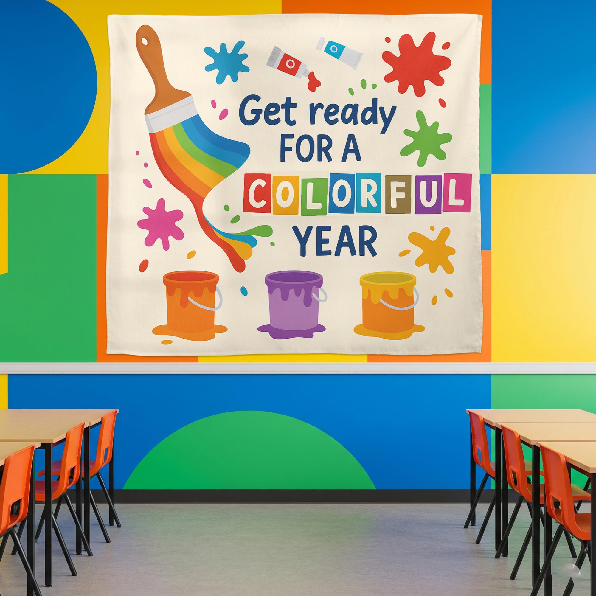 Get Ready for a Colorful Year Wall Tapestry – Back to School Classroom Decor for Teachers, Art Room Rainbow Banner Sign, Preschool Decor