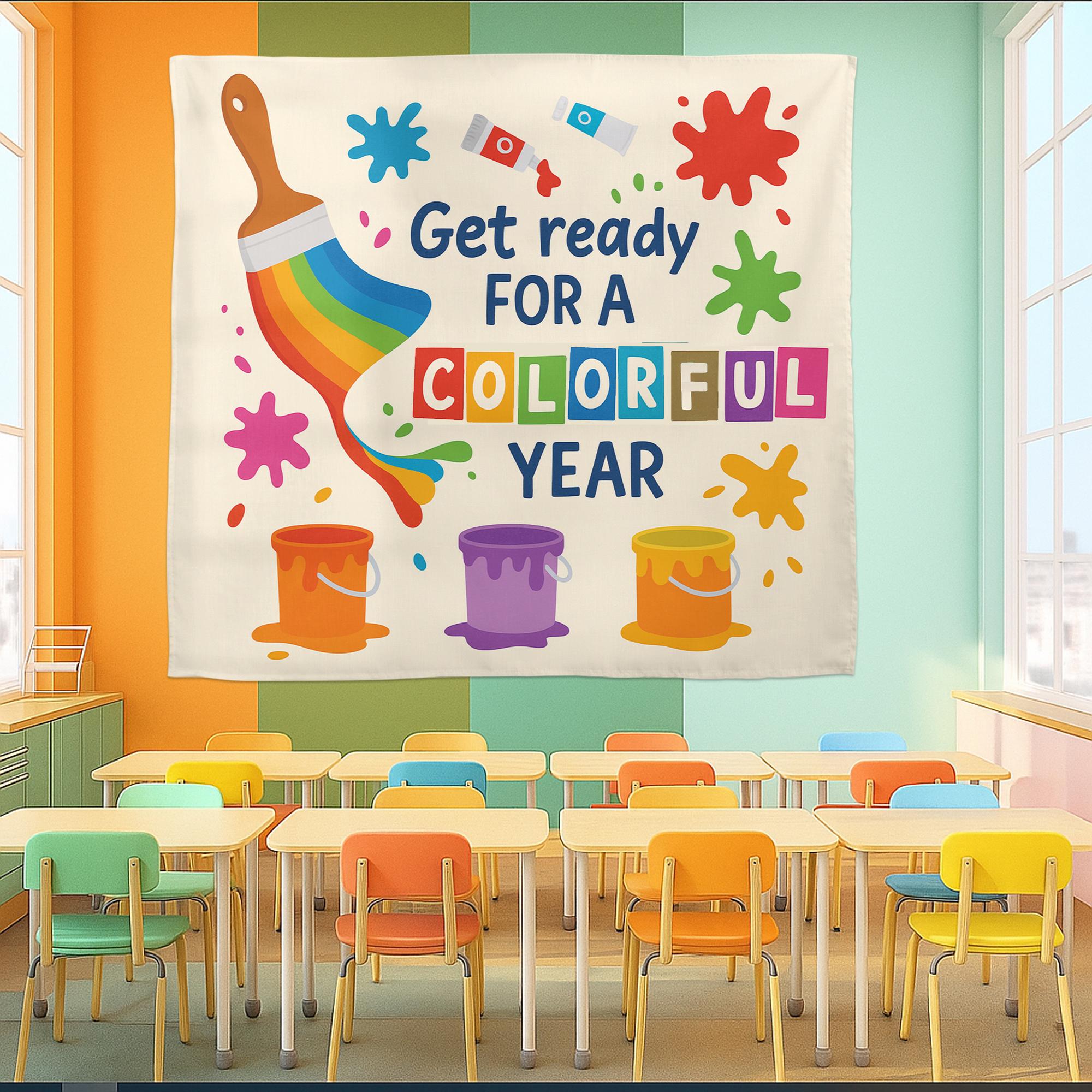 Get Ready for a Colorful Year Wall Tapestry – Back to School Classroom Decor for Teachers, Art Room Rainbow Banner Sign, Preschool Decor