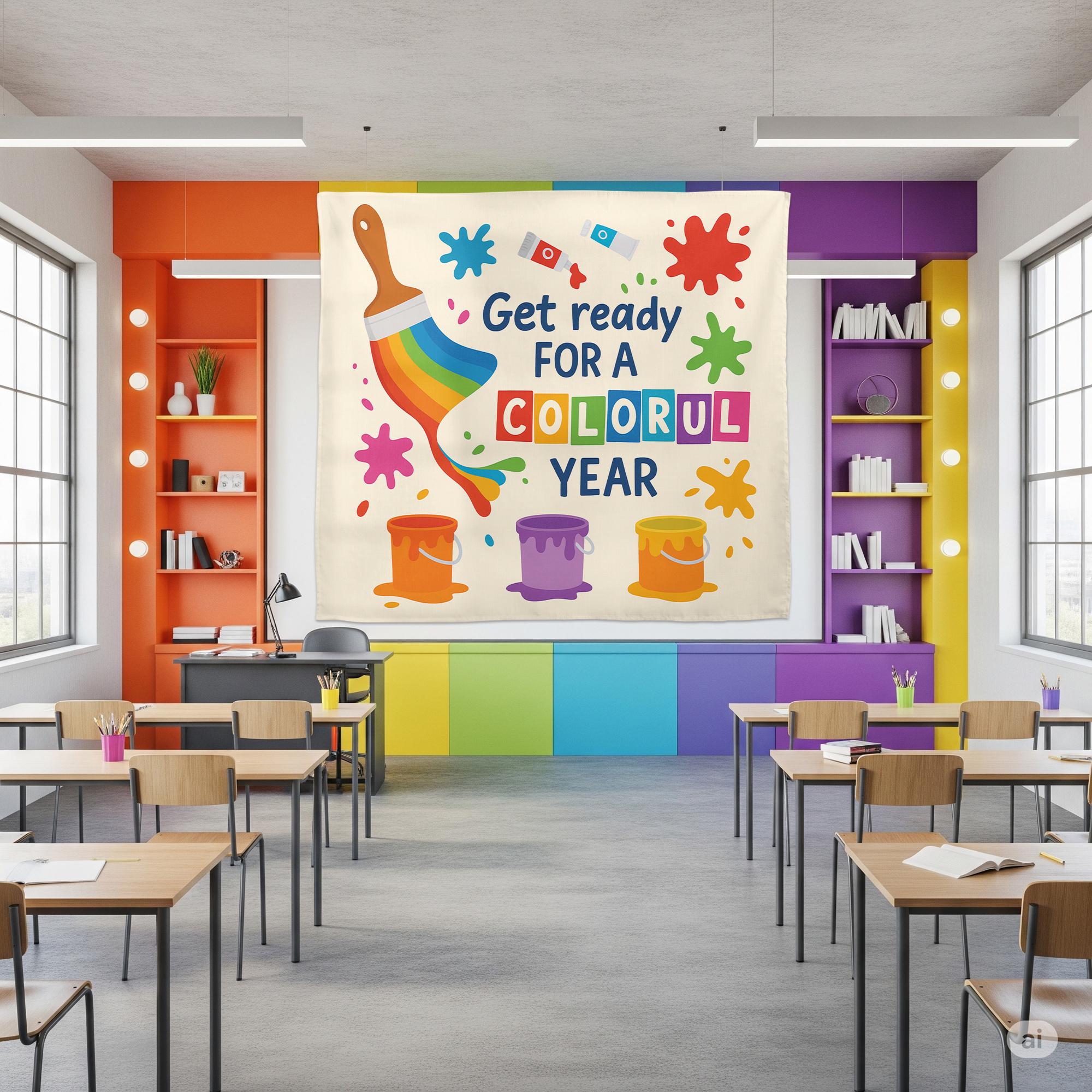 Get Ready for a Colorful Year Wall Tapestry – Back to School Classroom Decor for Teachers, Art Room Rainbow Banner Sign, Preschool Decor