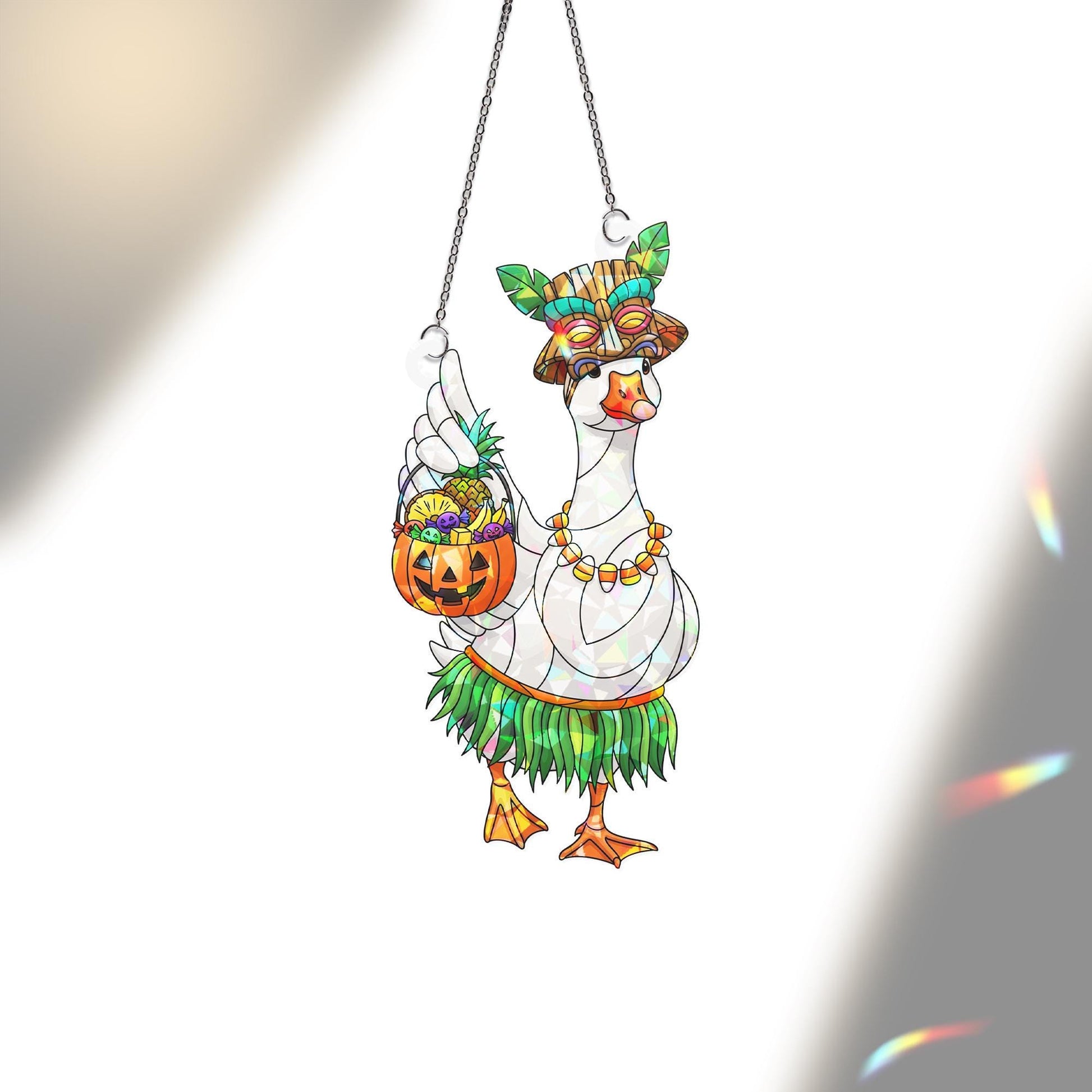 Stained Glass Halloween Goose Suncatcher, Summerween Window Decor, Tropical Goose Ornament