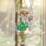 Summerween Goose Suncatcher, Halloween Vacation Window Decor, Funny Goose Ornament Gift