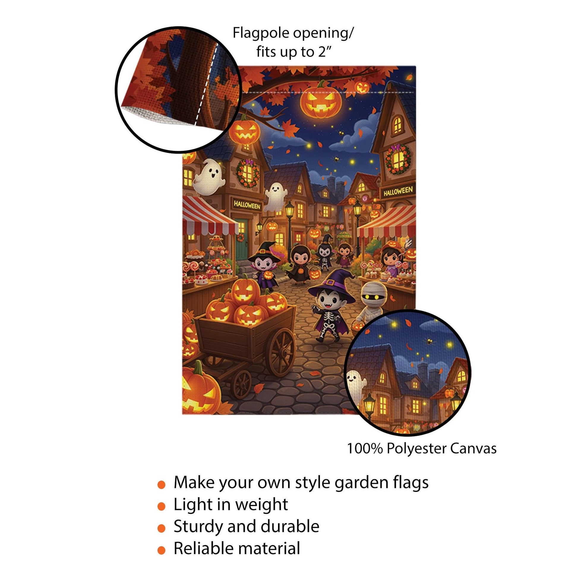 Cute Halloween Garden Flag, Trick or Treat Town Yard Decor, Spooky Kids Pumpkin Night Market Outdoor Fall Flag