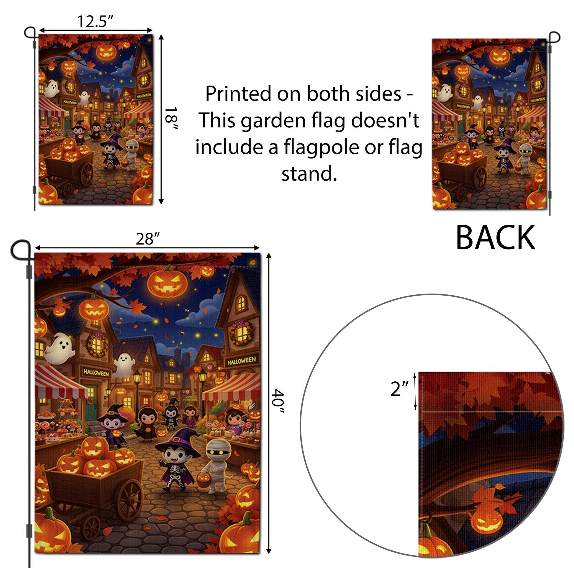 Cute Halloween Garden Flag, Trick or Treat Town Yard Decor, Spooky Kids Pumpkin Night Market Outdoor Fall Flag