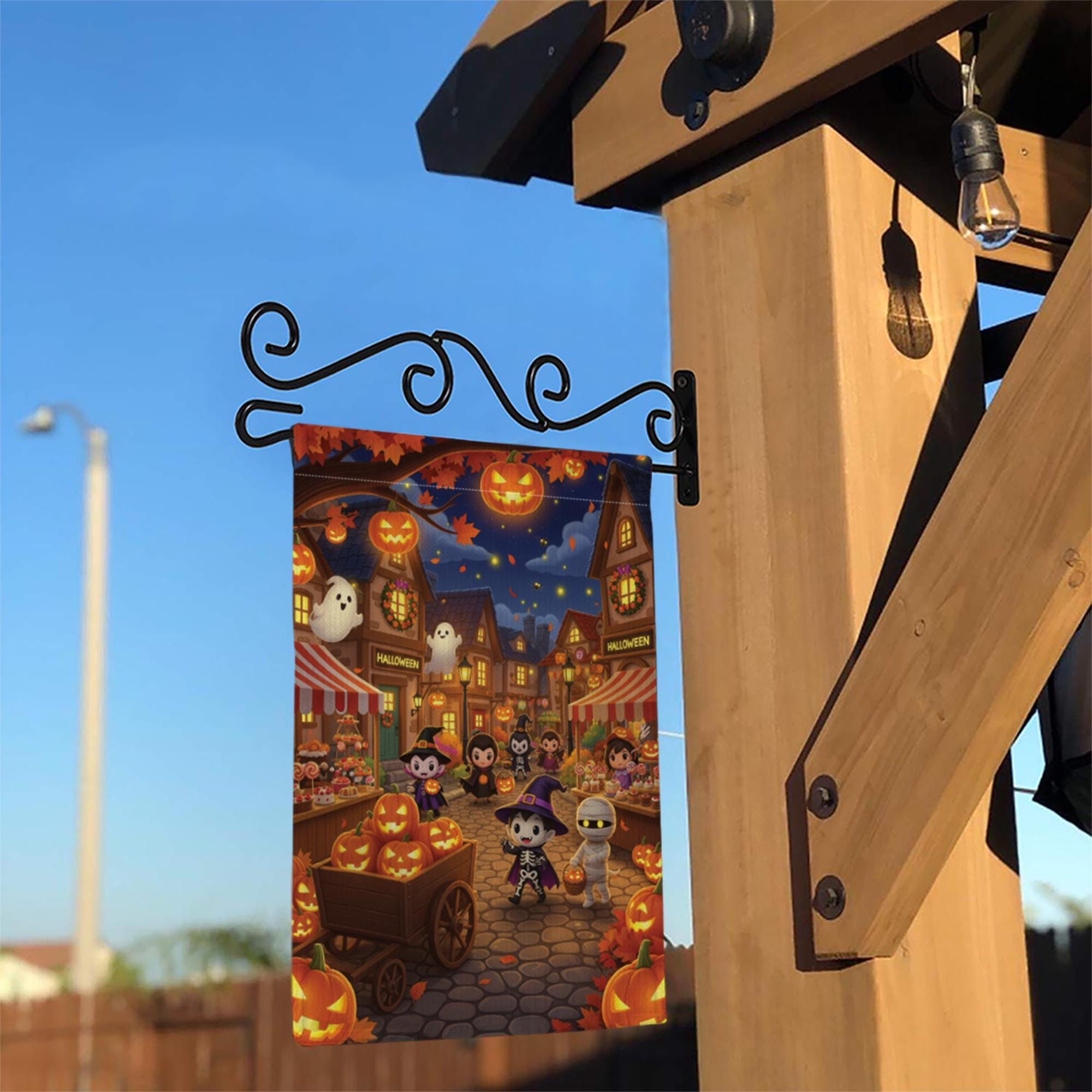 Cute Halloween Garden Flag, Trick or Treat Town Yard Decor, Spooky Kids Pumpkin Night Market Outdoor Fall Flag