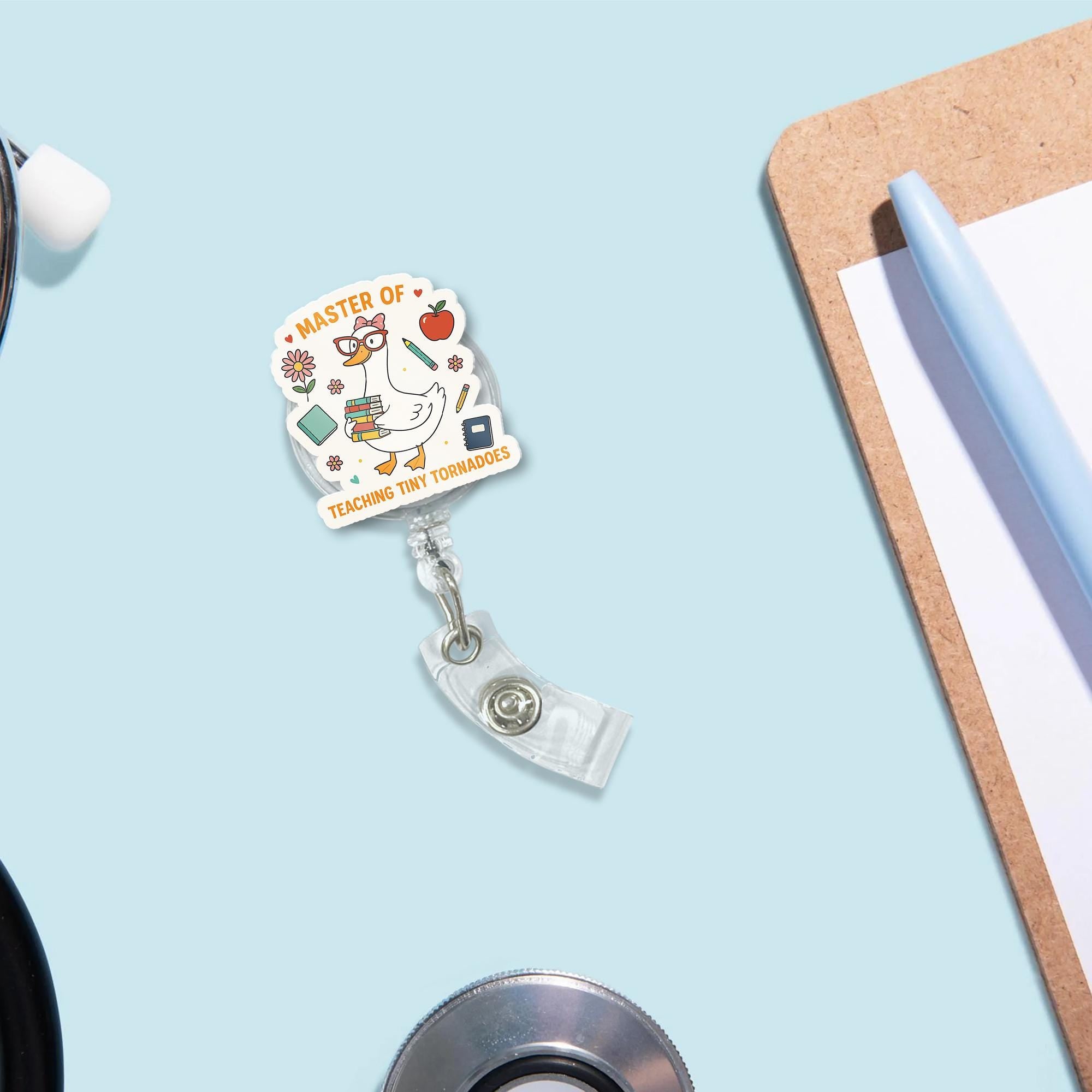 Funny Teacher Badge Reel, Goose ID Badge, Master of Teaching Tiny Tornadoes, Retractable Badge Holder, Cute Teacher Gift