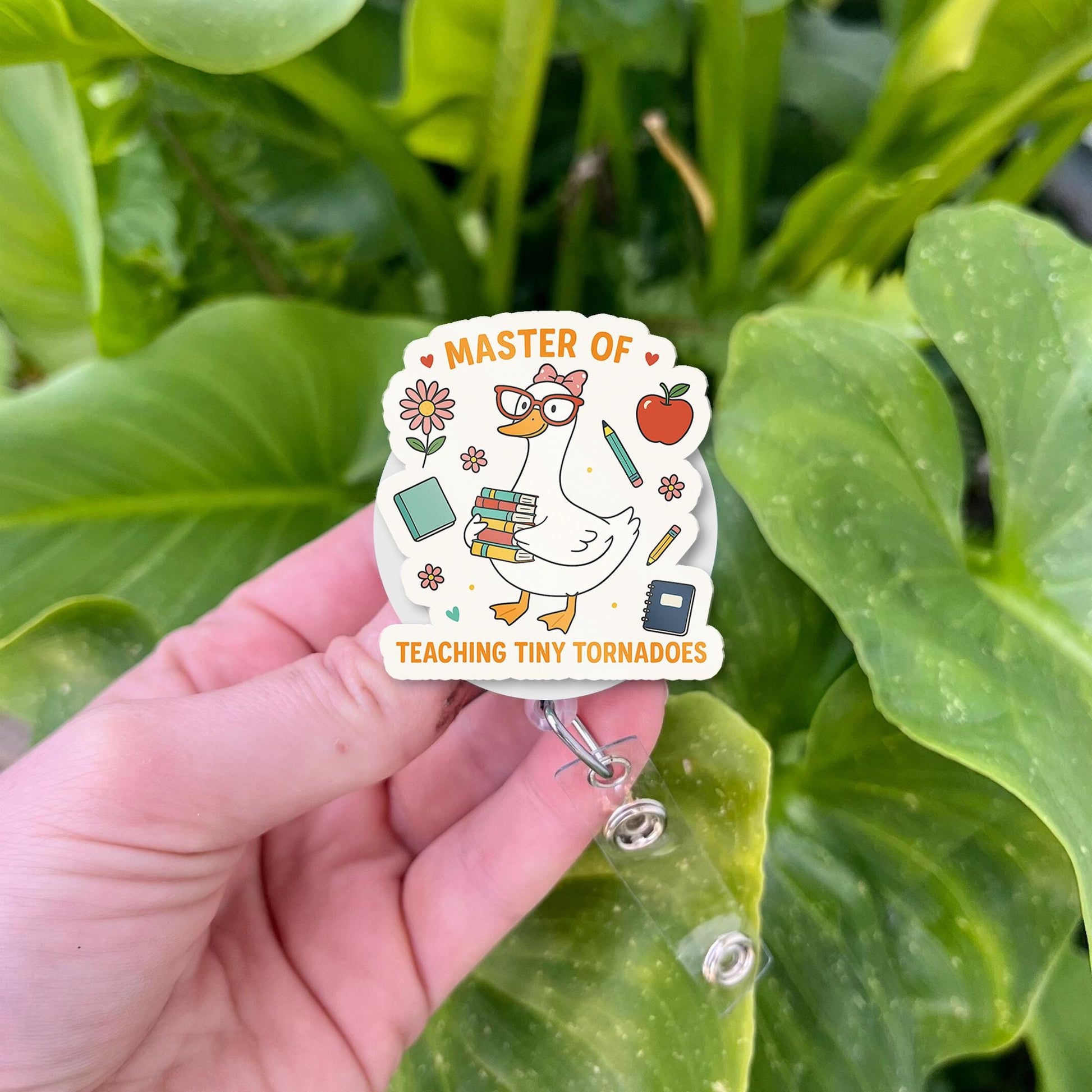 Funny Teacher Badge Reel, Goose ID Badge, Master of Teaching Tiny Tornadoes, Retractable Badge Holder, Cute Teacher Gift