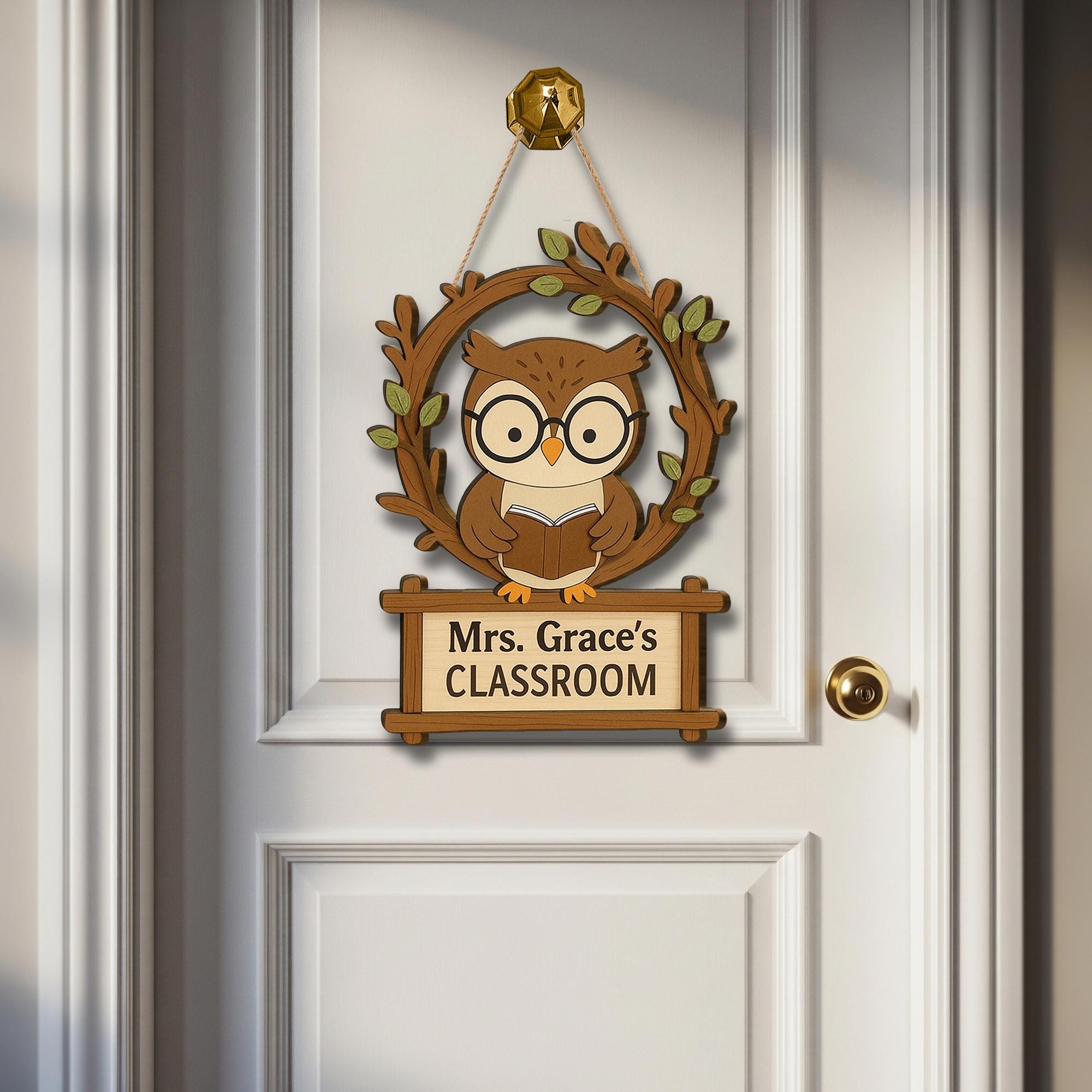 Personalized Owl Classroom Door Hanger, Teacher Name Sign, Custom Wood Classroom Decor, Back to School Gift, Cute Teacher Door Sign