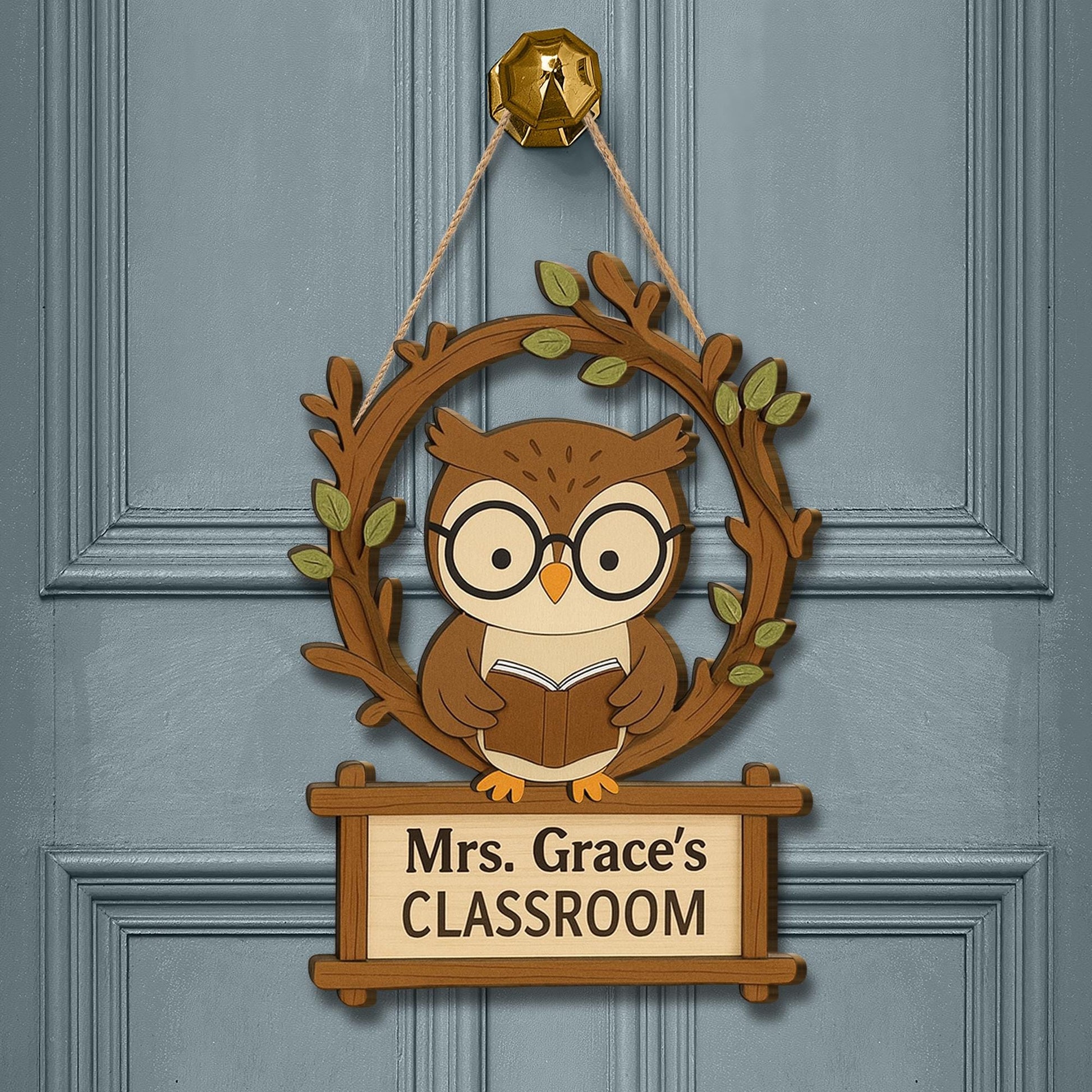 Personalized Owl Classroom Door Hanger, Teacher Name Sign, Custom Wood Classroom Decor, Back to School Gift, Cute Teacher Door Sign