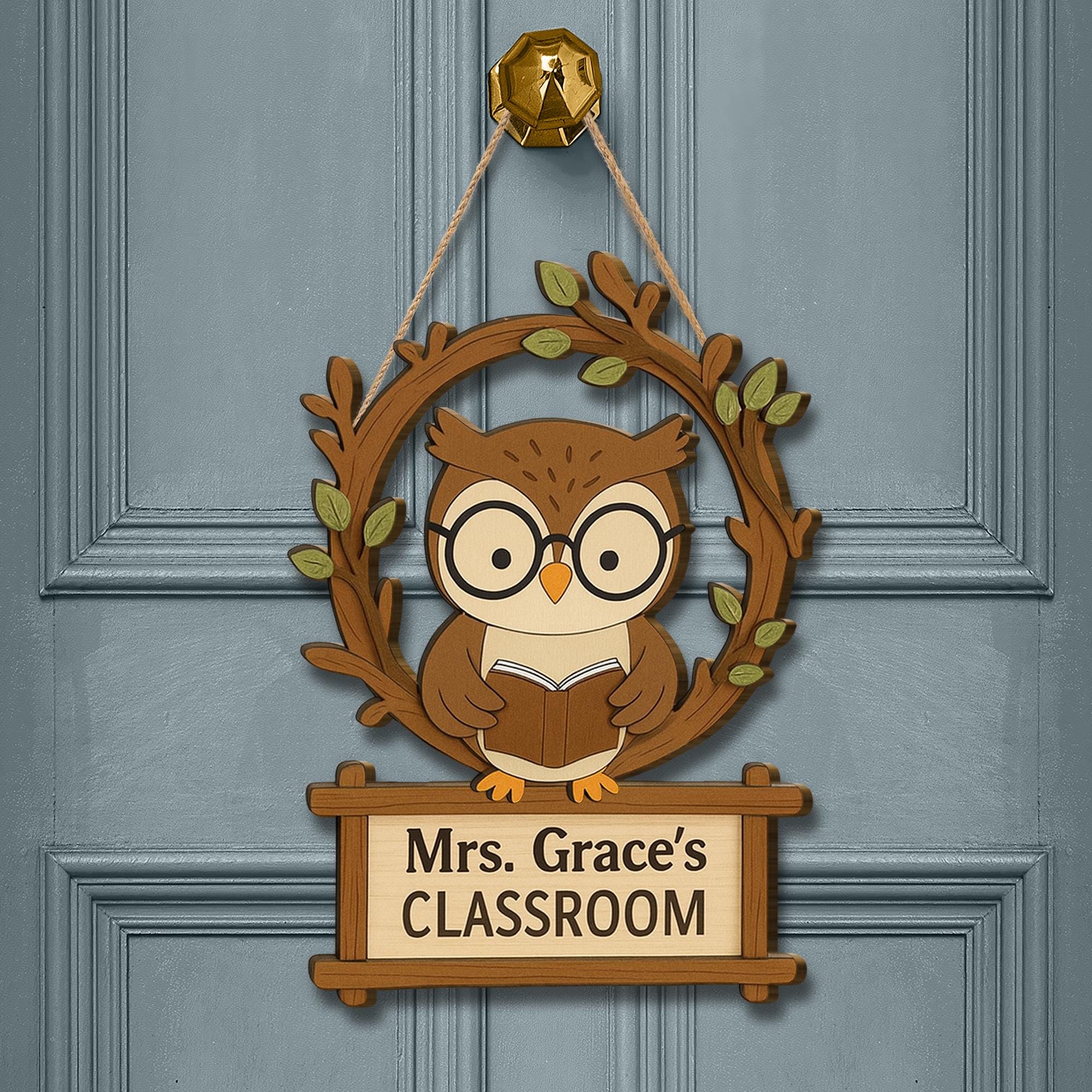Personalized Owl Classroom Door Hanger, Teacher Name Sign, Custom Wood Classroom Decor, Back to School Gift, Cute Teacher Door Sign