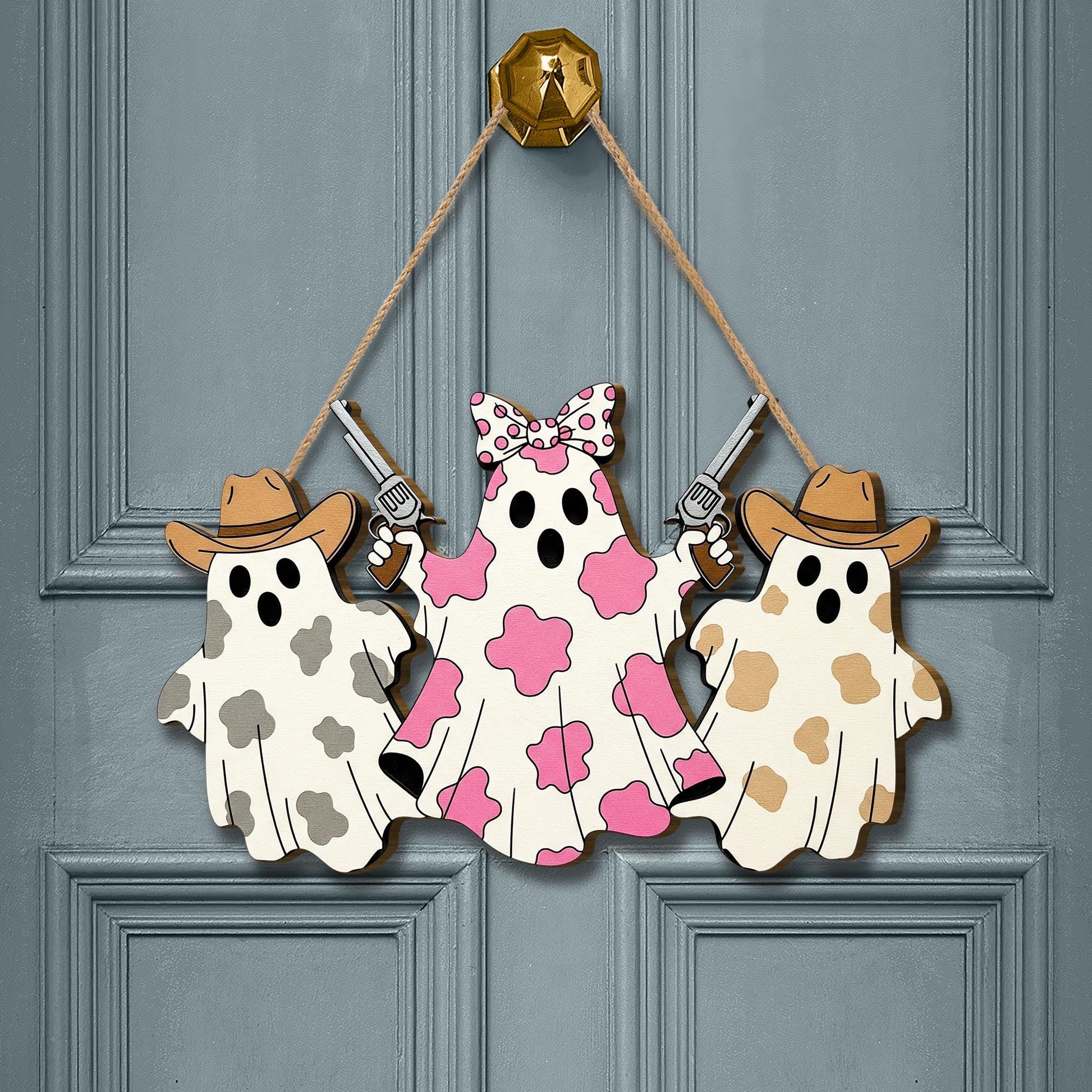 Howdy Ghouls Wooden Door Sign, Western Halloween Decor, Cowboy Spooky Sign, Cute Fall Porch Hanging, Rustic Halloween Sign