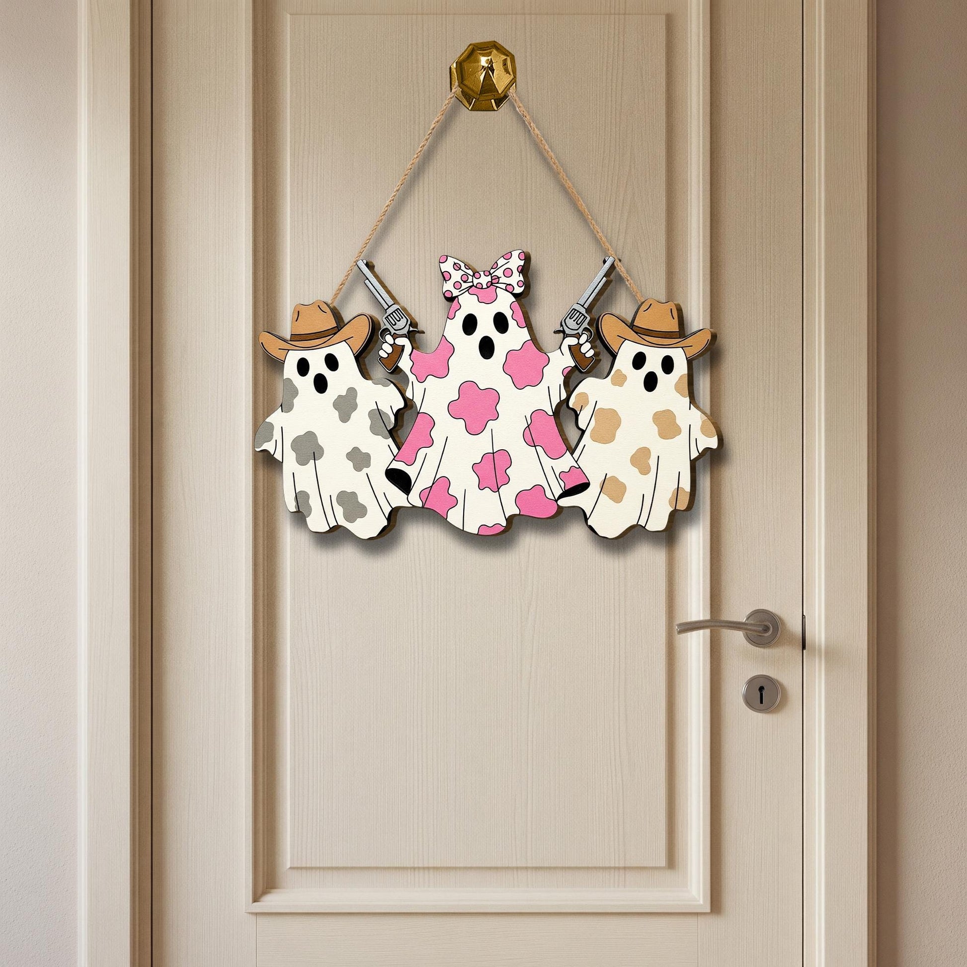 Howdy Ghouls Wooden Door Sign, Western Halloween Decor, Cowboy Spooky Sign, Cute Fall Porch Hanging, Rustic Halloween Sign