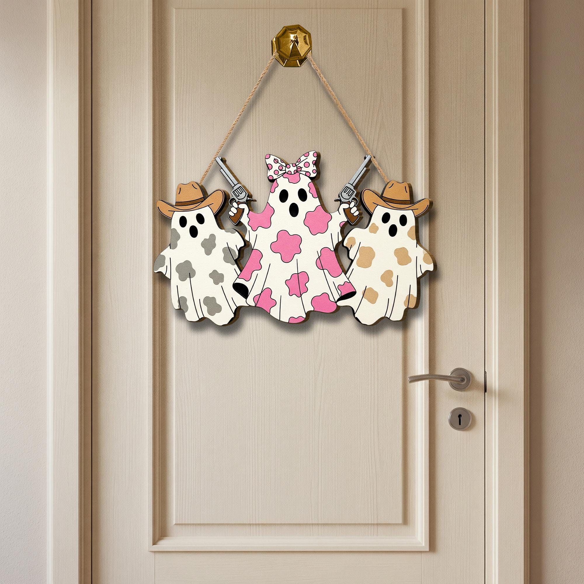 Howdy Ghouls Wooden Door Sign, Western Halloween Decor, Cowboy Spooky Sign, Cute Fall Porch Hanging, Rustic Halloween Sign