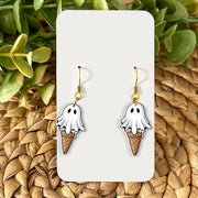 Ghost Ice Cream Cone Earrings | Cute Spooky Halloween Jewelry, Fun Acrylic Ghost Earrings, Kawaii Ice Cream Dangle Gift, Summerween Earrings