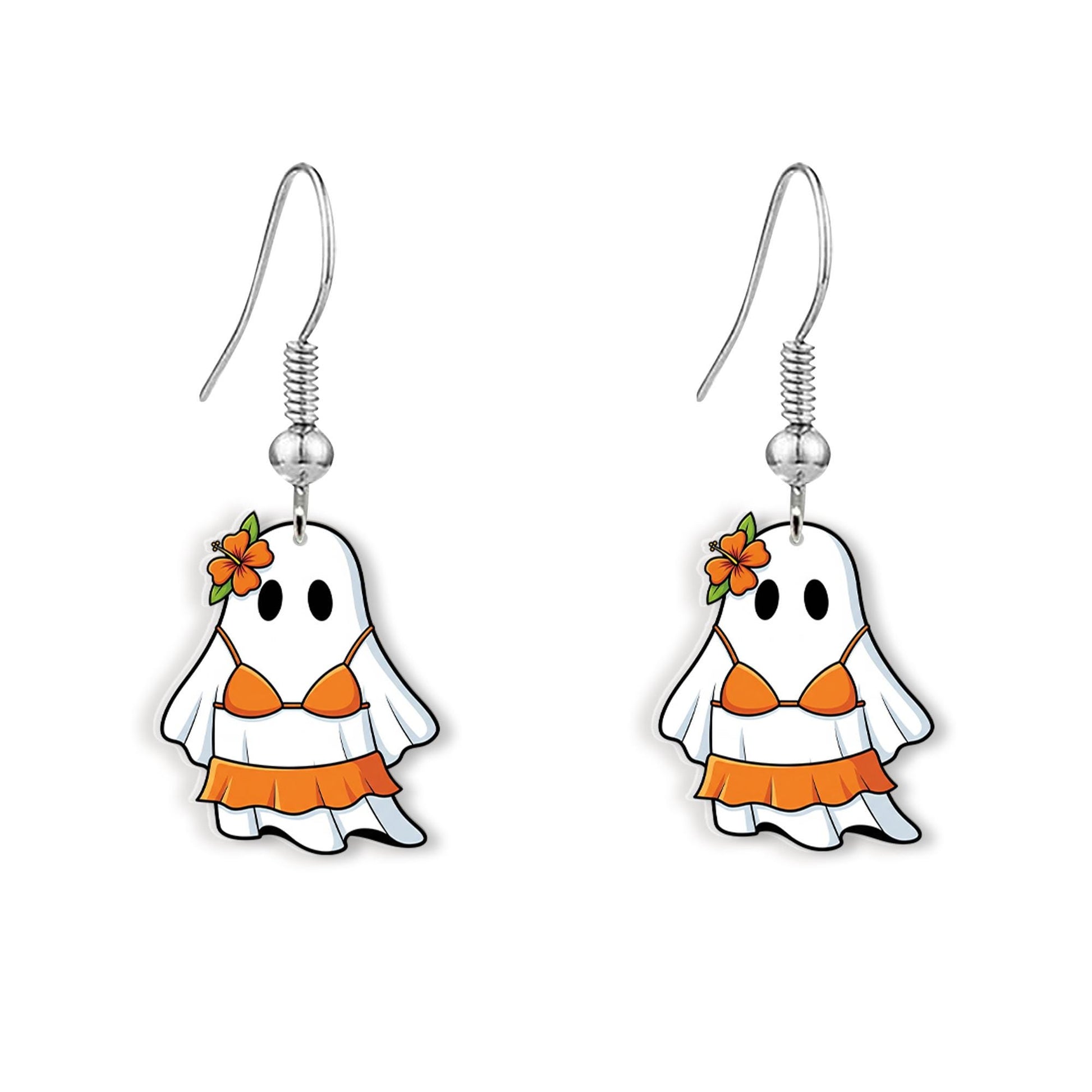 Tropical Ghost Earrings | Funny Ghost in Bikini Dangle Jewelry | Summer Spooky Earrings, Halloween Beach Gift for Her, Summerween Ghost Gift