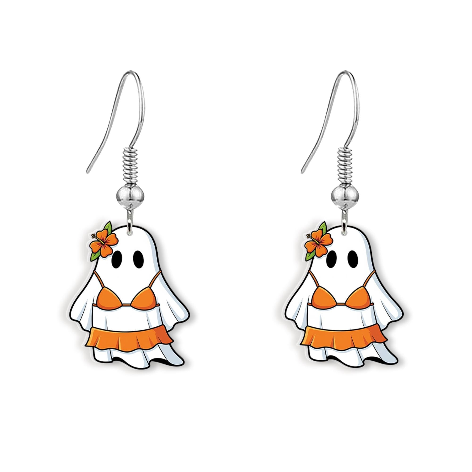 Tropical Ghost Earrings | Funny Ghost in Bikini Dangle Jewelry | Summer Spooky Earrings, Halloween Beach Gift for Her, Summerween Ghost Gift