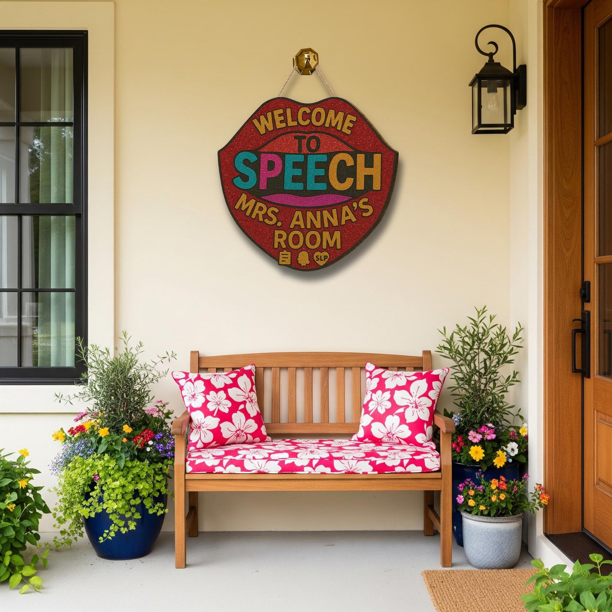 Faux Glitter Speech Room Door Sign, SLP Office Decor, Welcome Sign for Speech Therapist, Personalized SLP Door Hanger Gift