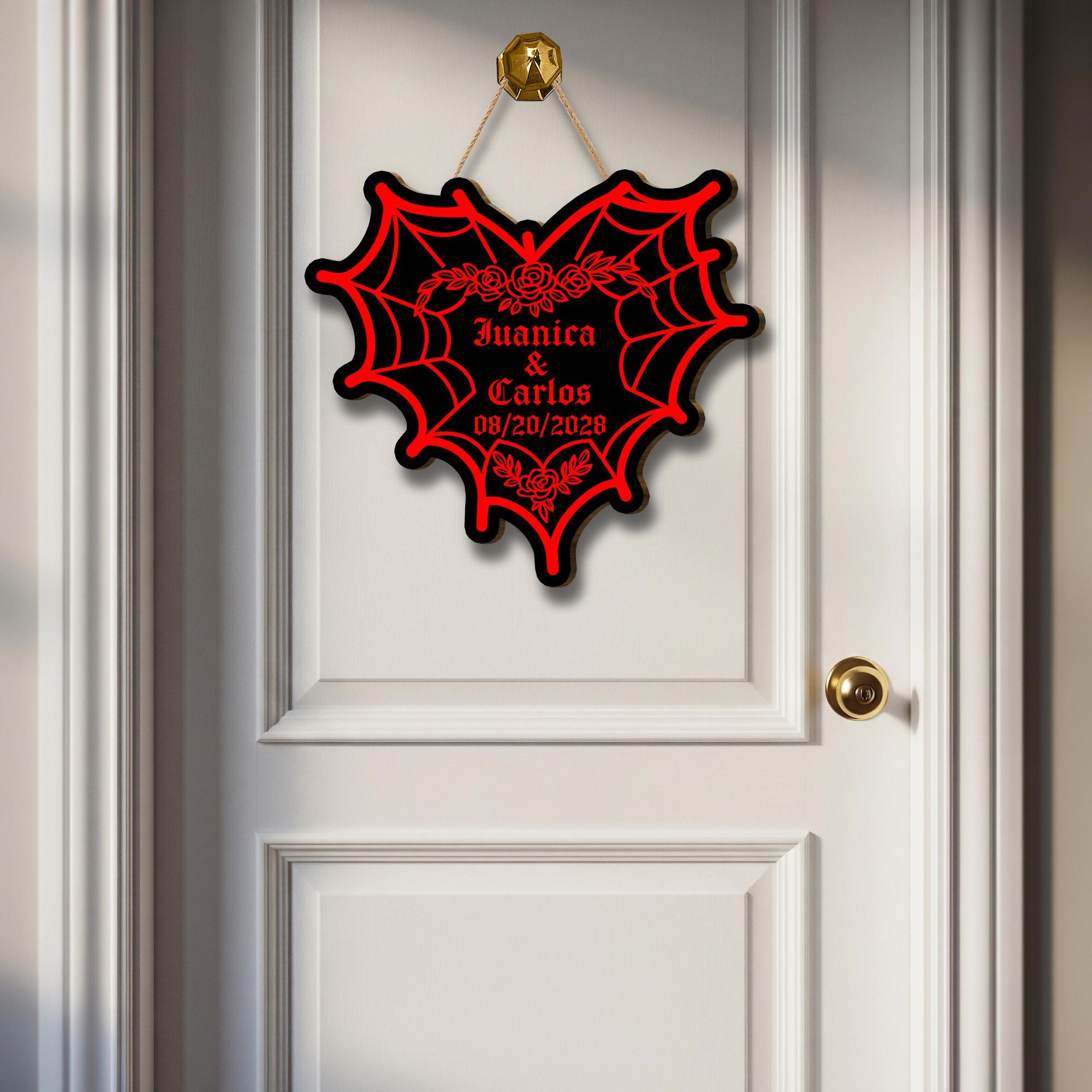 Custom Gothic Couple Sign, Personalized Spiderweb Heart sign, Spooky Wedding Gift, Goth Home Decor, Dark Love Wood Sign