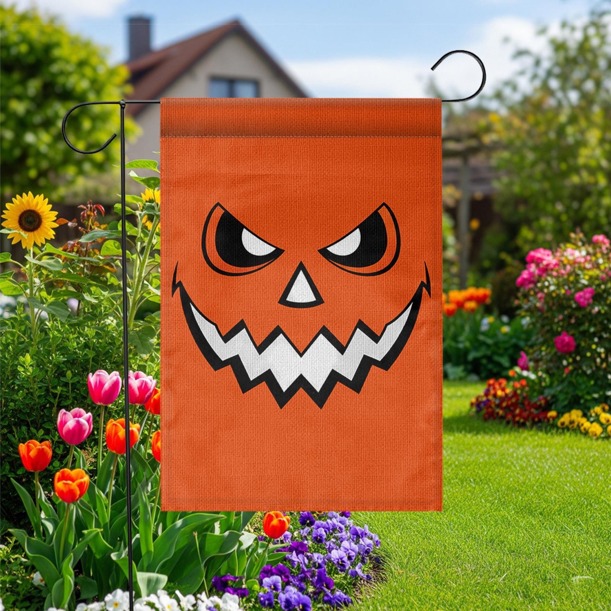 Halloween Pumpkin Garden Flag, Jack-O-Lantern Outdoor Decor, Spooky Fall Yard Art, Double Sided House Banner