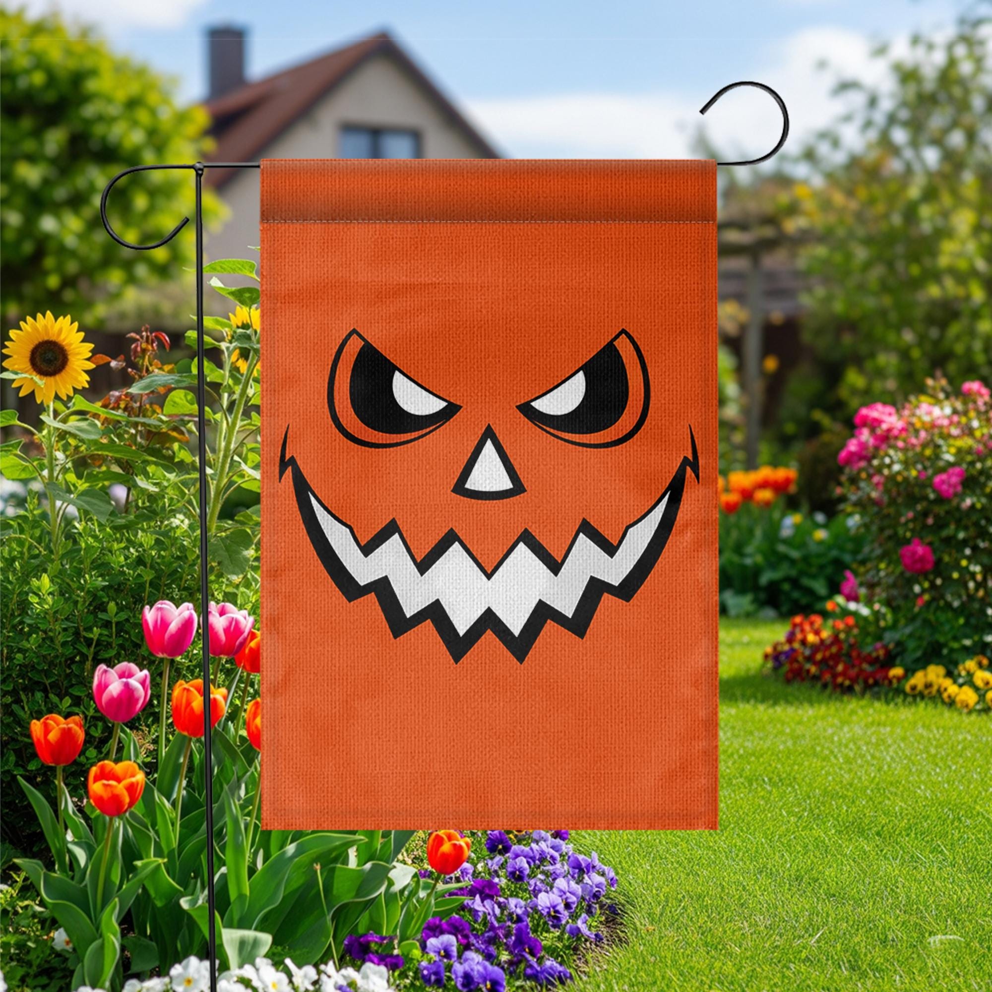 Halloween Pumpkin Garden Flag, Jack-O-Lantern Outdoor Decor, Spooky Fall Yard Art, Double Sided House Banner