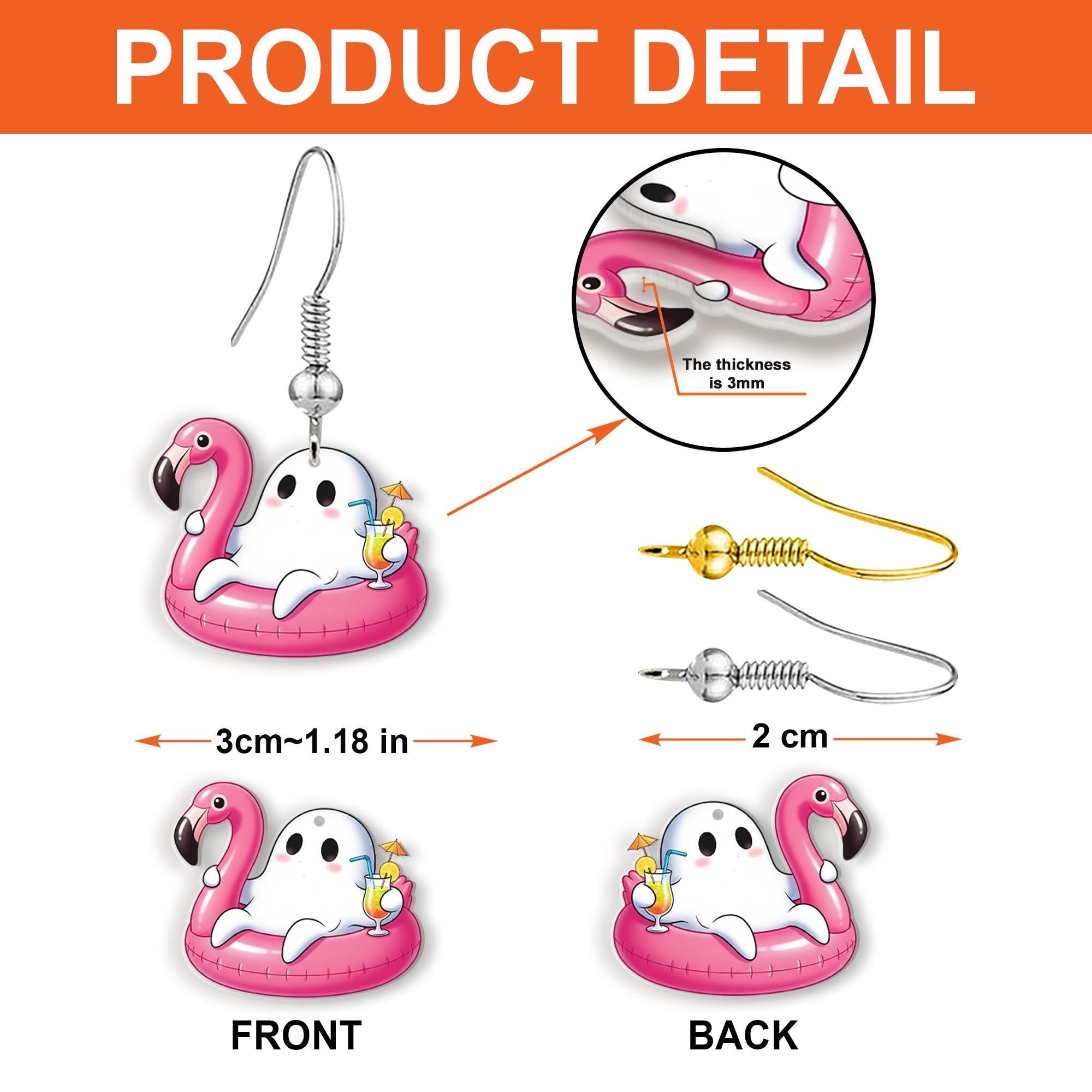 Flamingo Pool Float Ghost Earrings | Summer Spooky Dangle Jewelry | Cute Halloween Vacation Earrings | Funny Gift for Her, Summerween Ghost