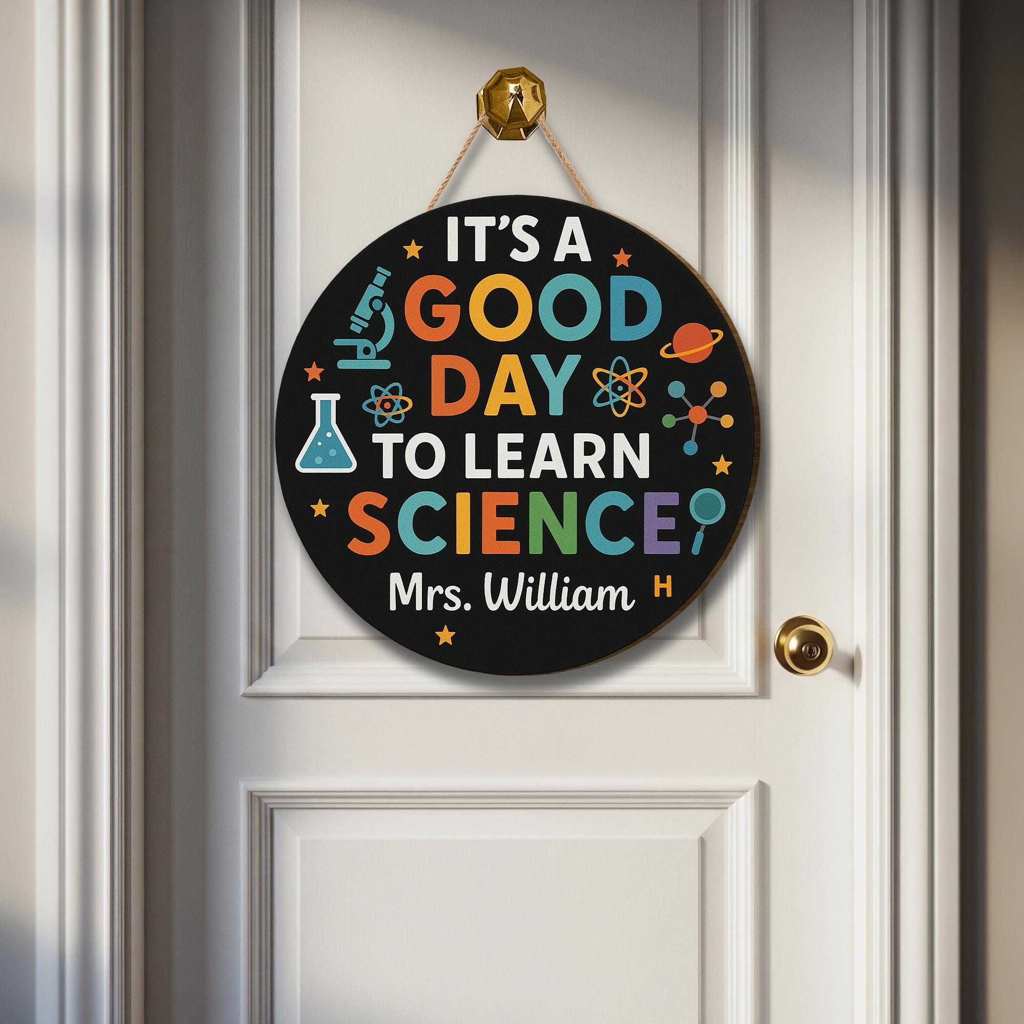 Science Classroom Door Sign, It's a Good Day to Learn Science, Custom Teacher Name Hanger, STEM Classroom Decor Gift