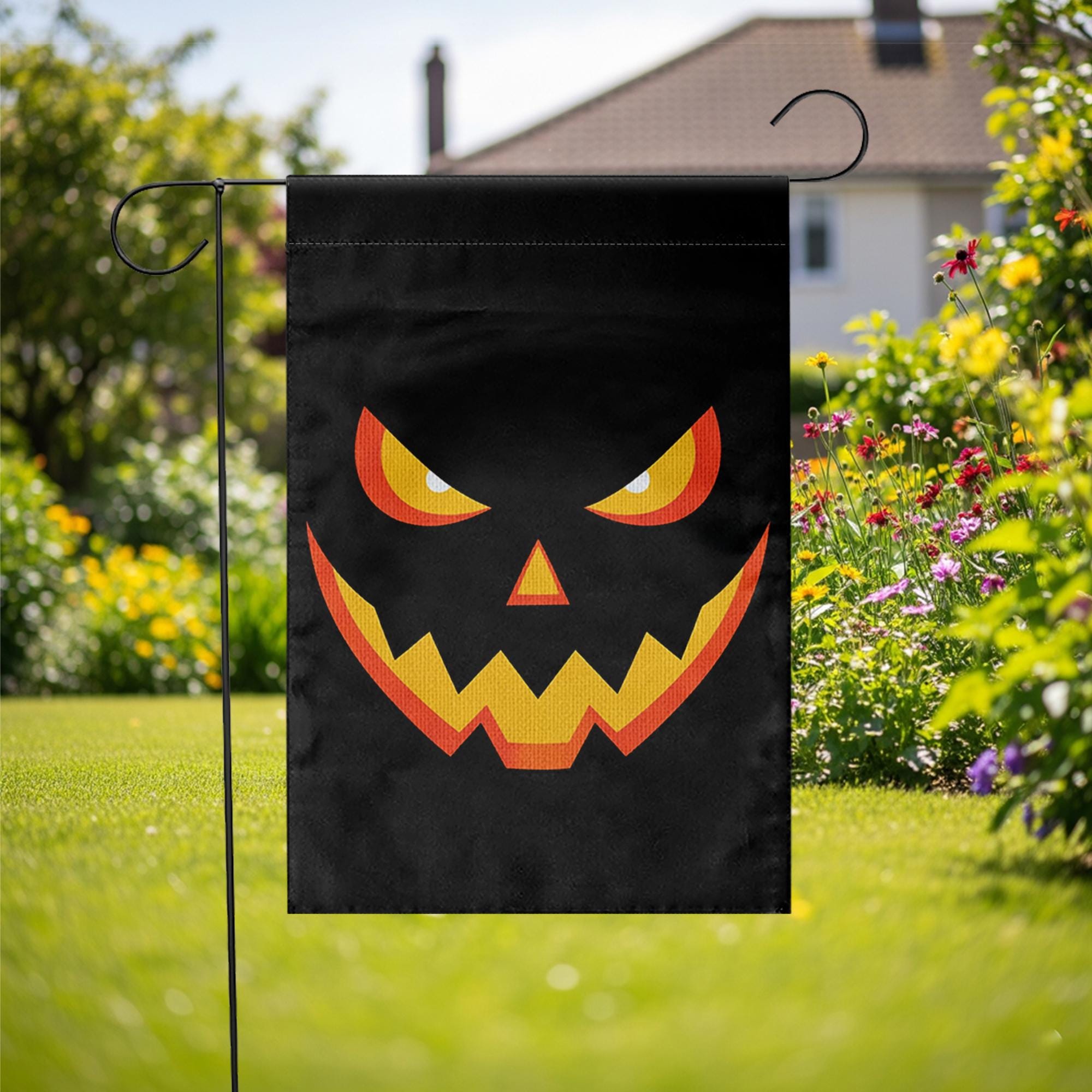 Spooky Black Halloween Flag, Glowing Jack-O-Lantern Garden Decor, Haunted House Yard Art, Double Sided Banner