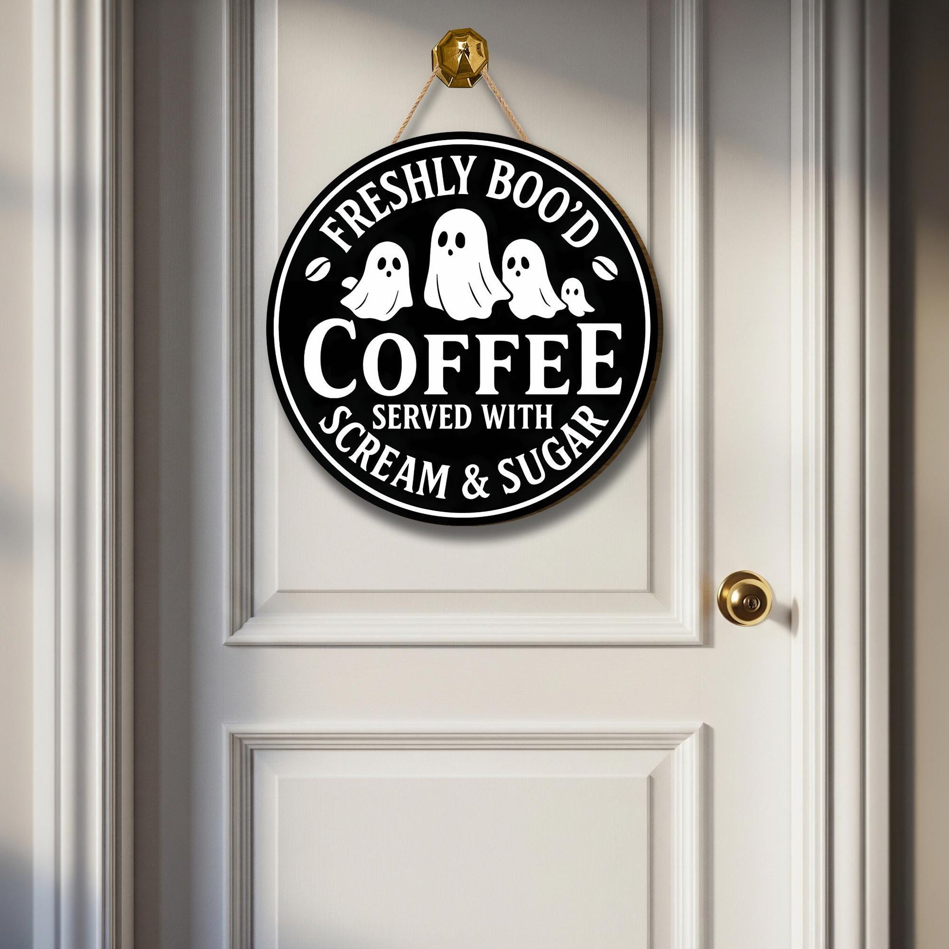 Freshly Boo’d Coffee Sign, Halloween Coffee Bar Decor, Ghost Kitchen Wall Art, Funny Wooden Scream & Sugar Sign, Spooky Café Gift