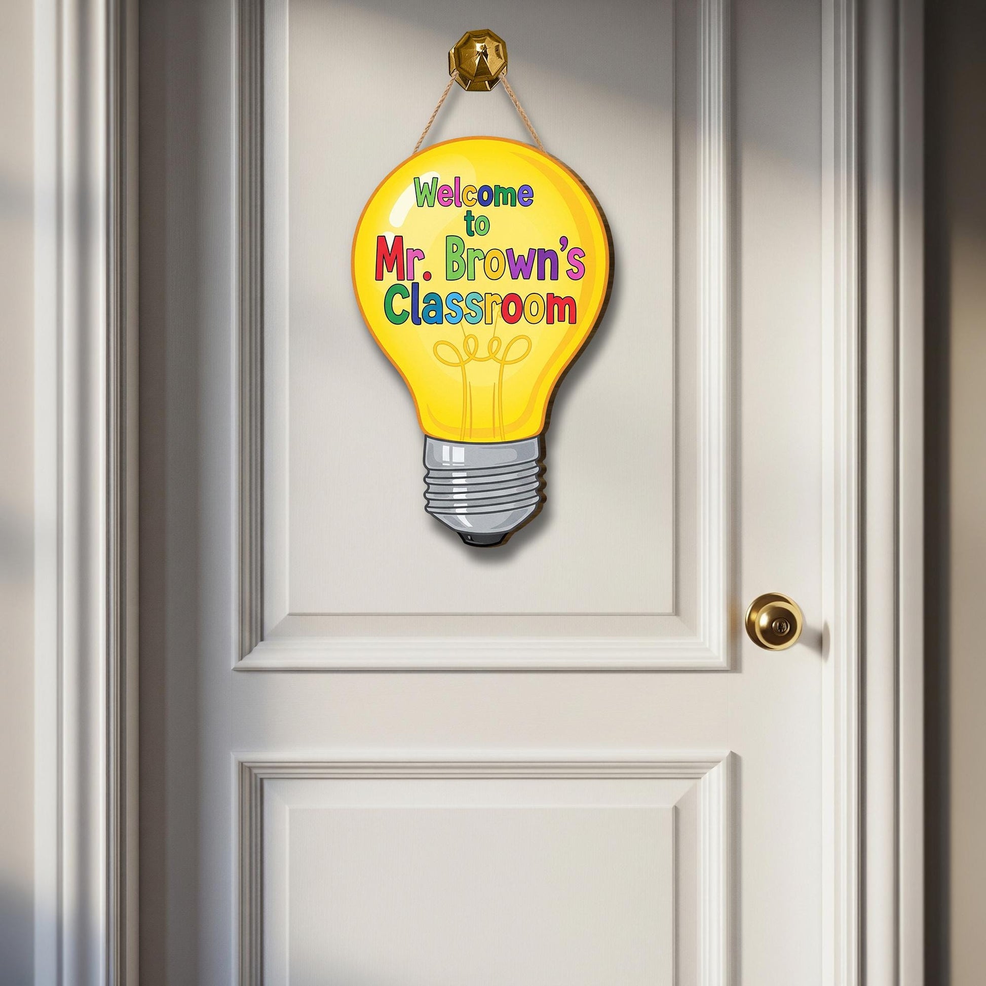 Welcome to Teacher Classroom Sign | Light Bulb Teacher Door Hanger | Back to School Decor | Personalized Classroom Decor, First Day Sign